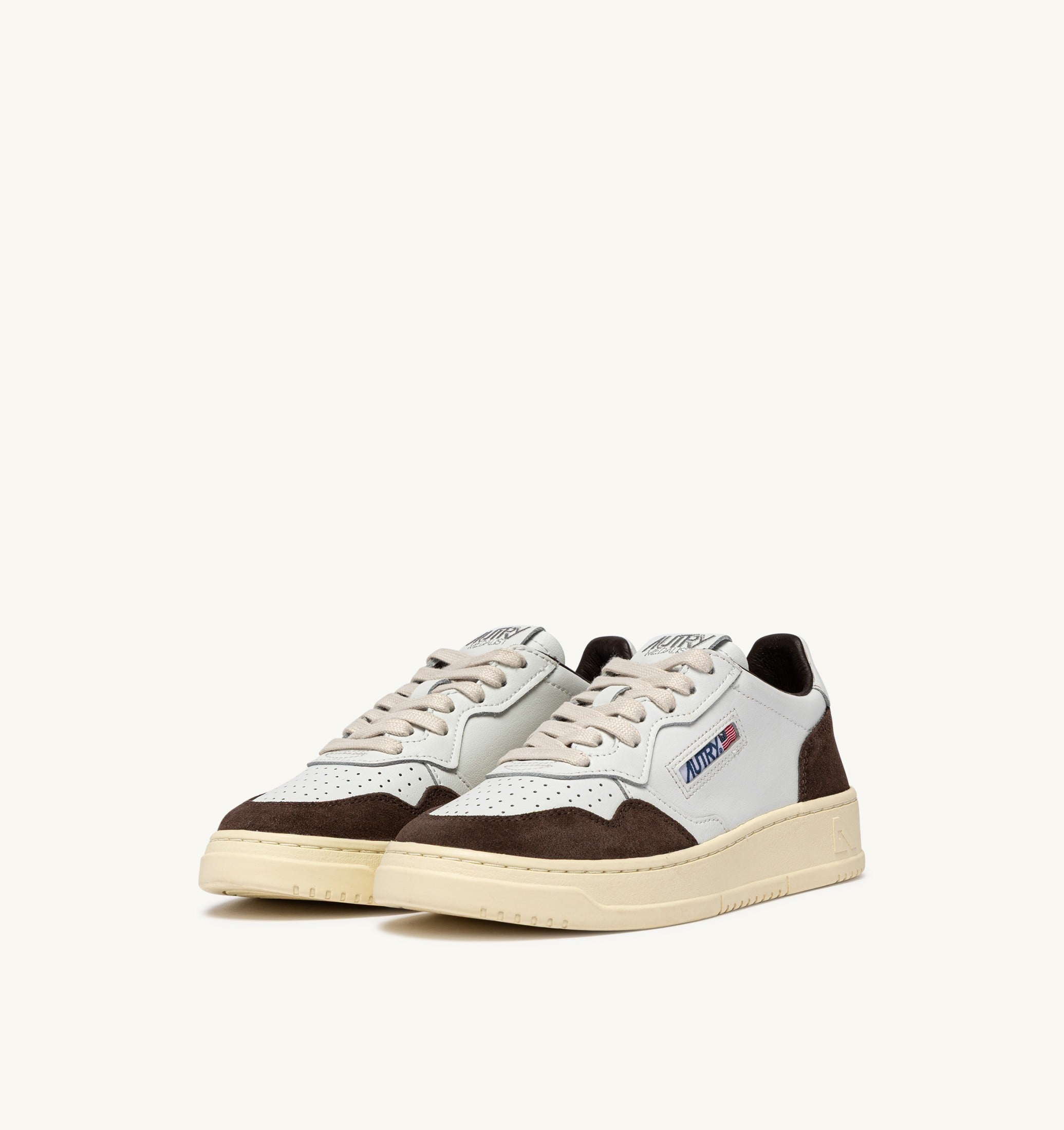 SNEAKERS MEDALIST LOW IN PELLE BIANCA E SUEDE MOGANO