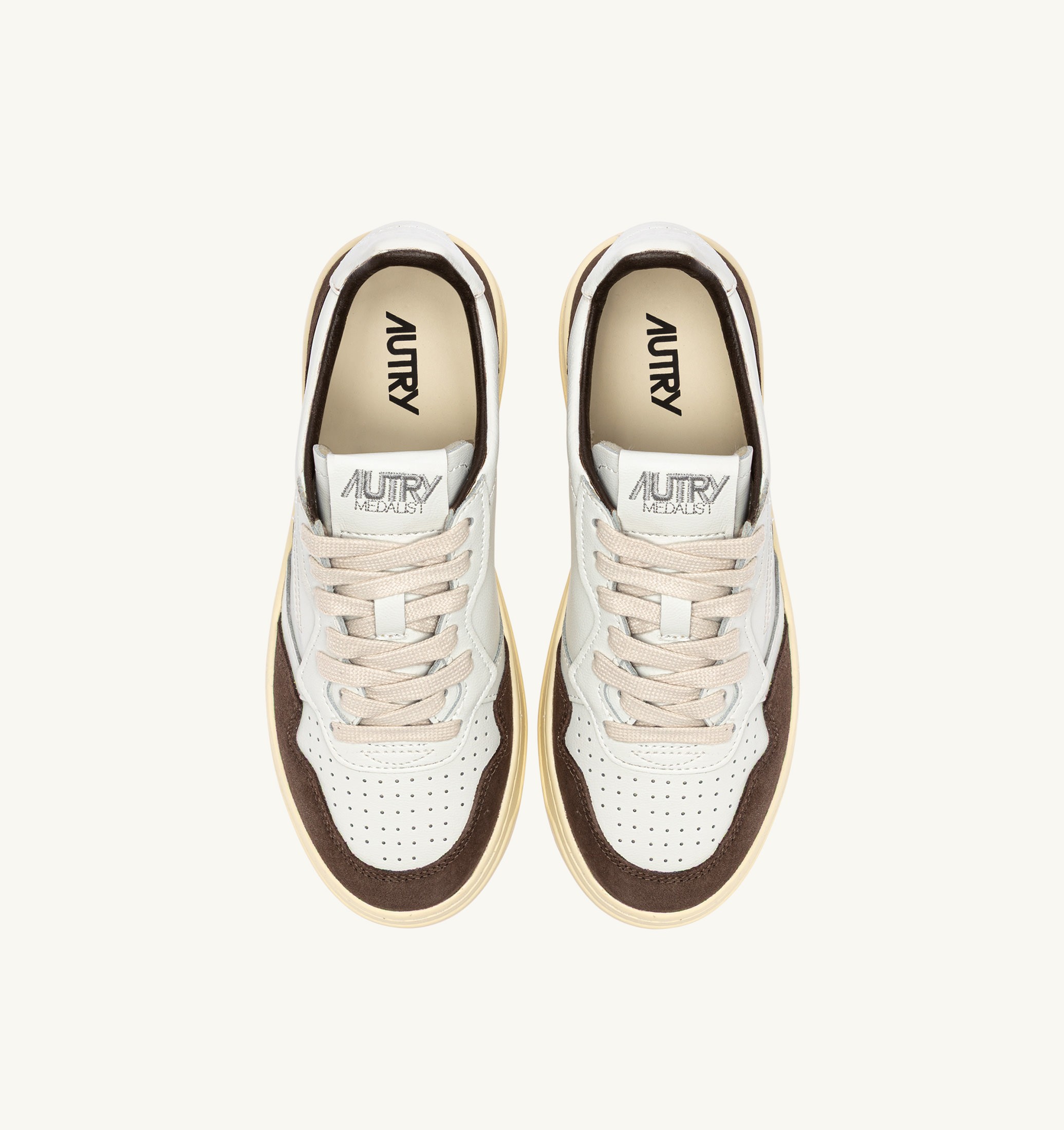 SNEAKERS MEDALIST LOW IN PELLE BIANCA E SUEDE MOGANO