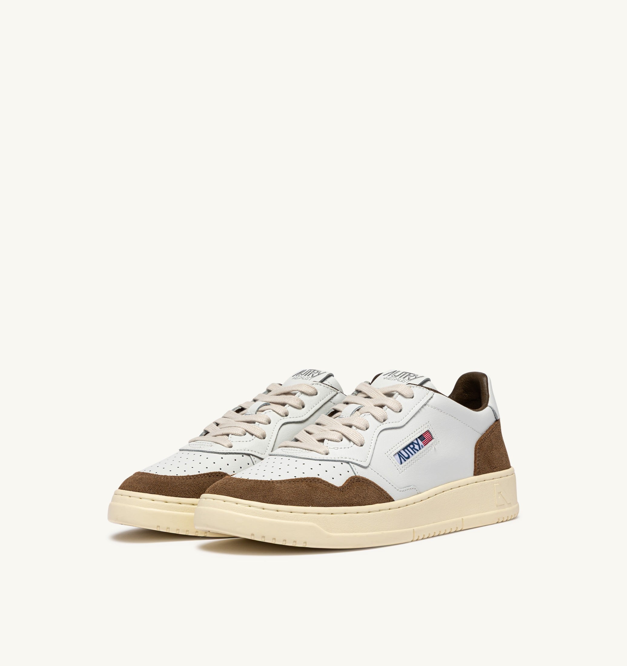 SNEAKERS MEDALIST LOW IN PELLE BIANCA E SUEDE TABACCO