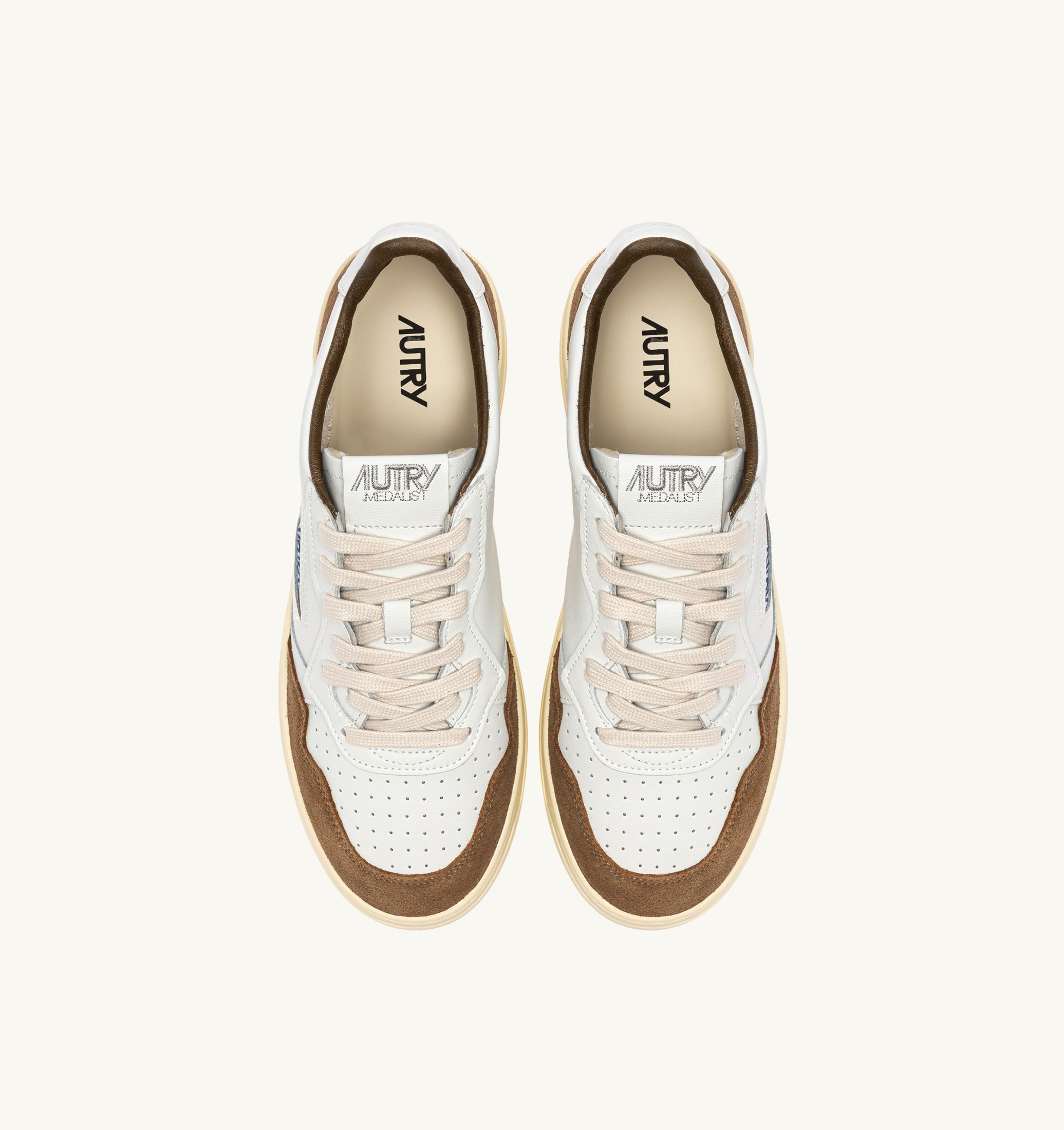 SNEAKERS MEDALIST LOW IN PELLE BIANCA E SUEDE TABACCO