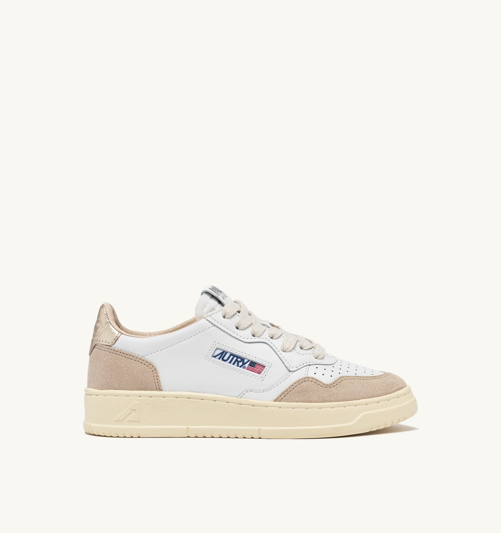 SNEAKERS MEDALIST LOW IN PELLE E SUEDE BIANCA E ORO