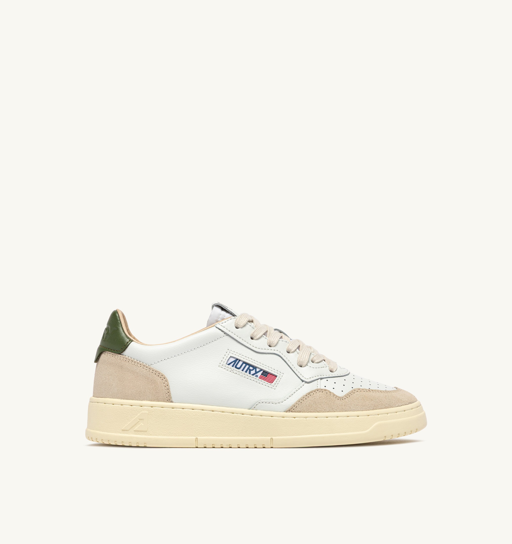 SNEAKERS MEDALIST LOW IN SUEDE E PELLE BIANCA E BRONZE GREEN