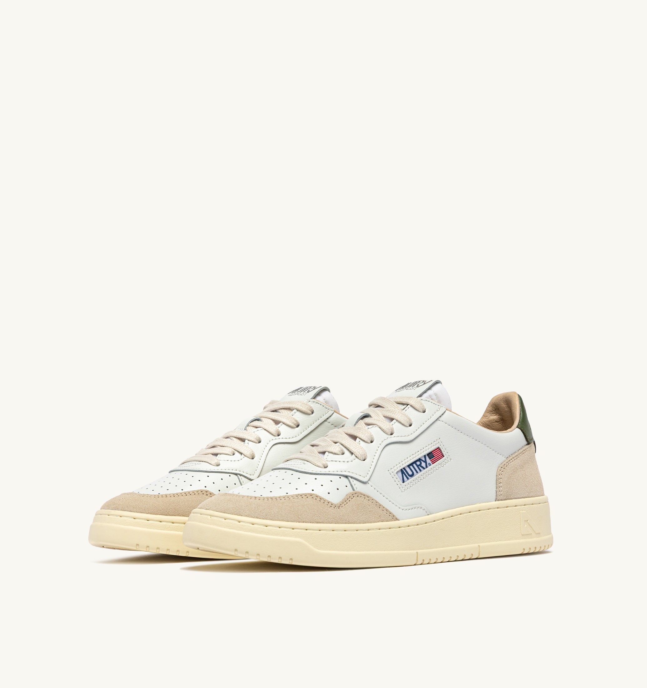 SNEAKERS MEDALIST LOW IN SUEDE E PELLE BIANCA E BRONZE GREEN