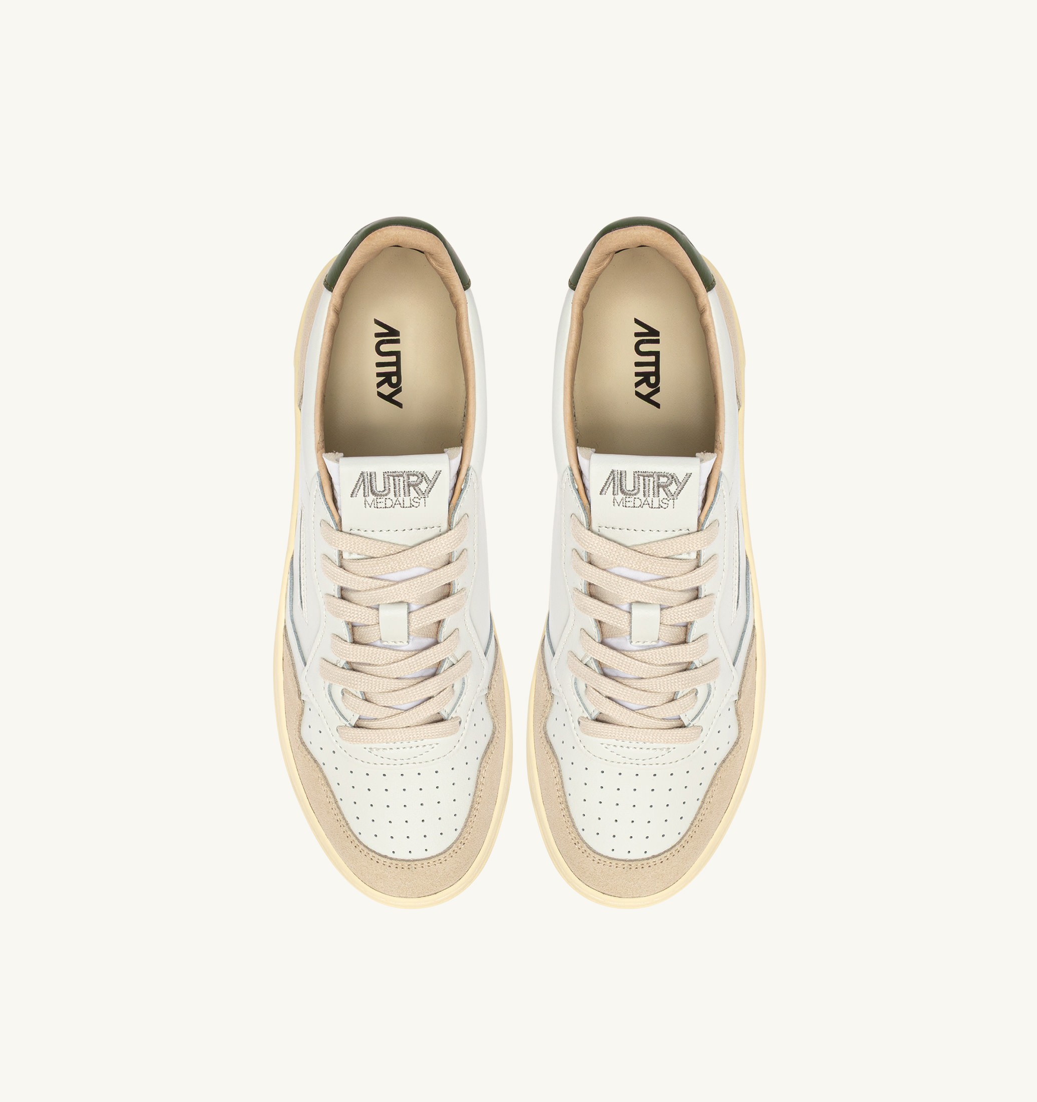 SNEAKERS MEDALIST LOW IN SUEDE E PELLE BIANCA E BRONZE GREEN