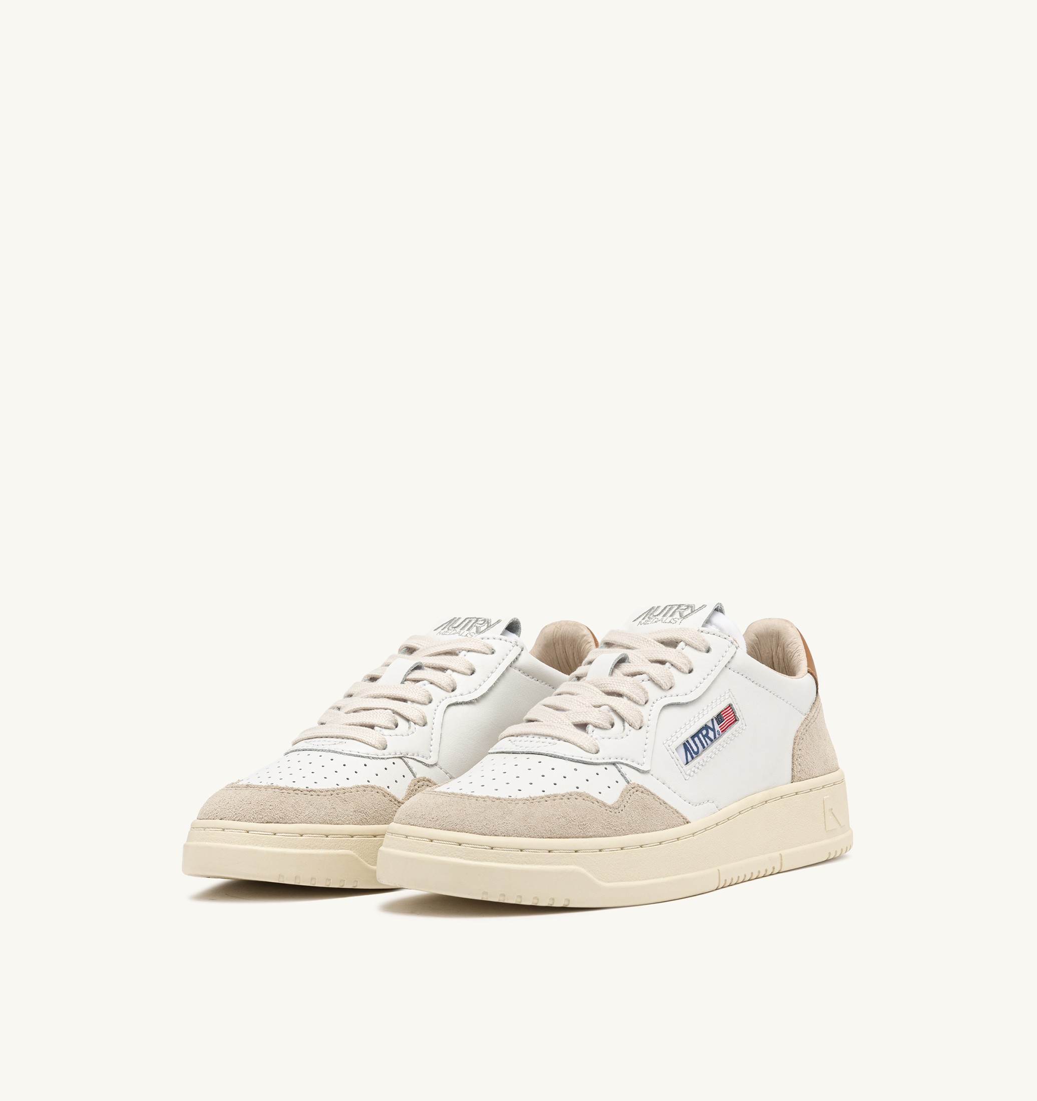 SNEAKERS MEDALIST LOW IN SUEDE E PELLE BIANCA E BROWN SUGAR