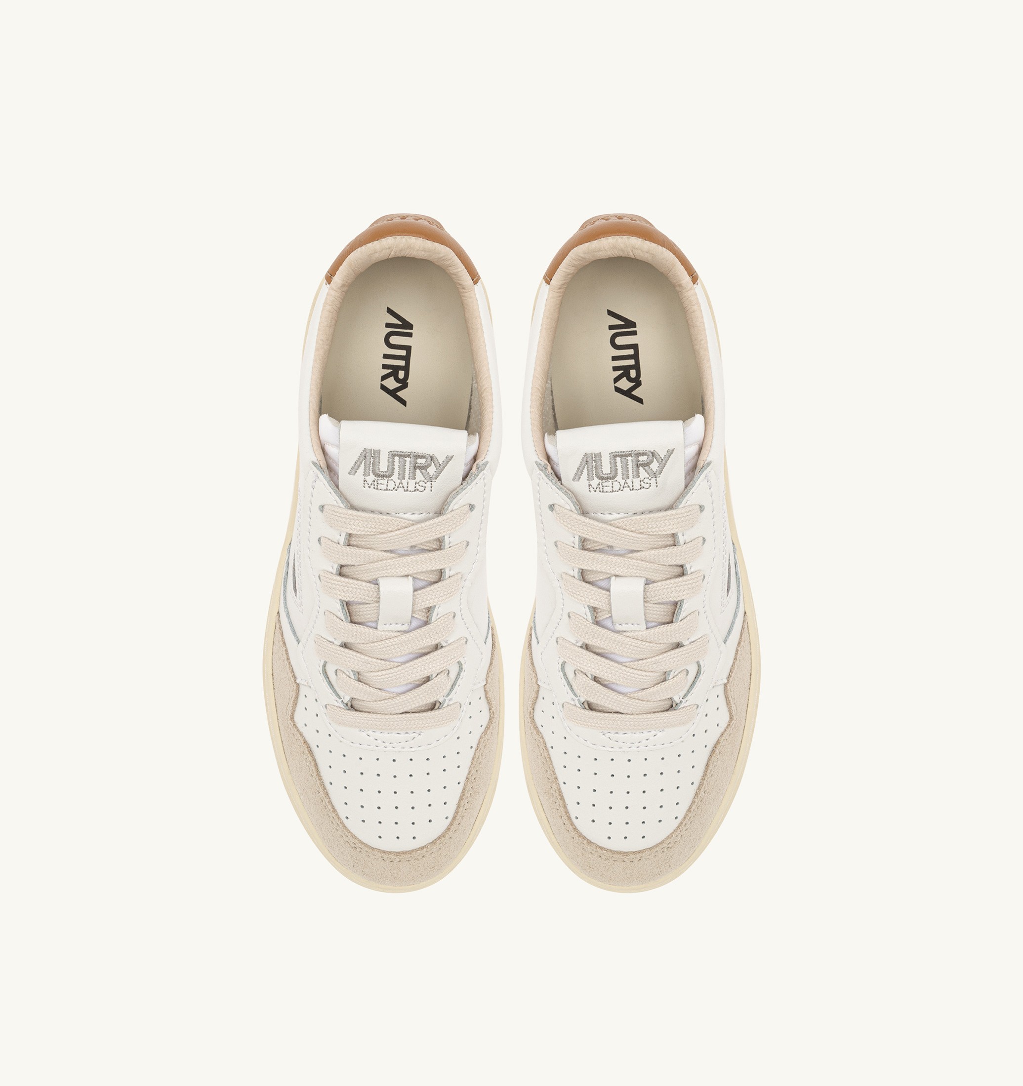 SNEAKERS MEDALIST LOW IN SUEDE E PELLE BIANCA E BROWN SUGAR