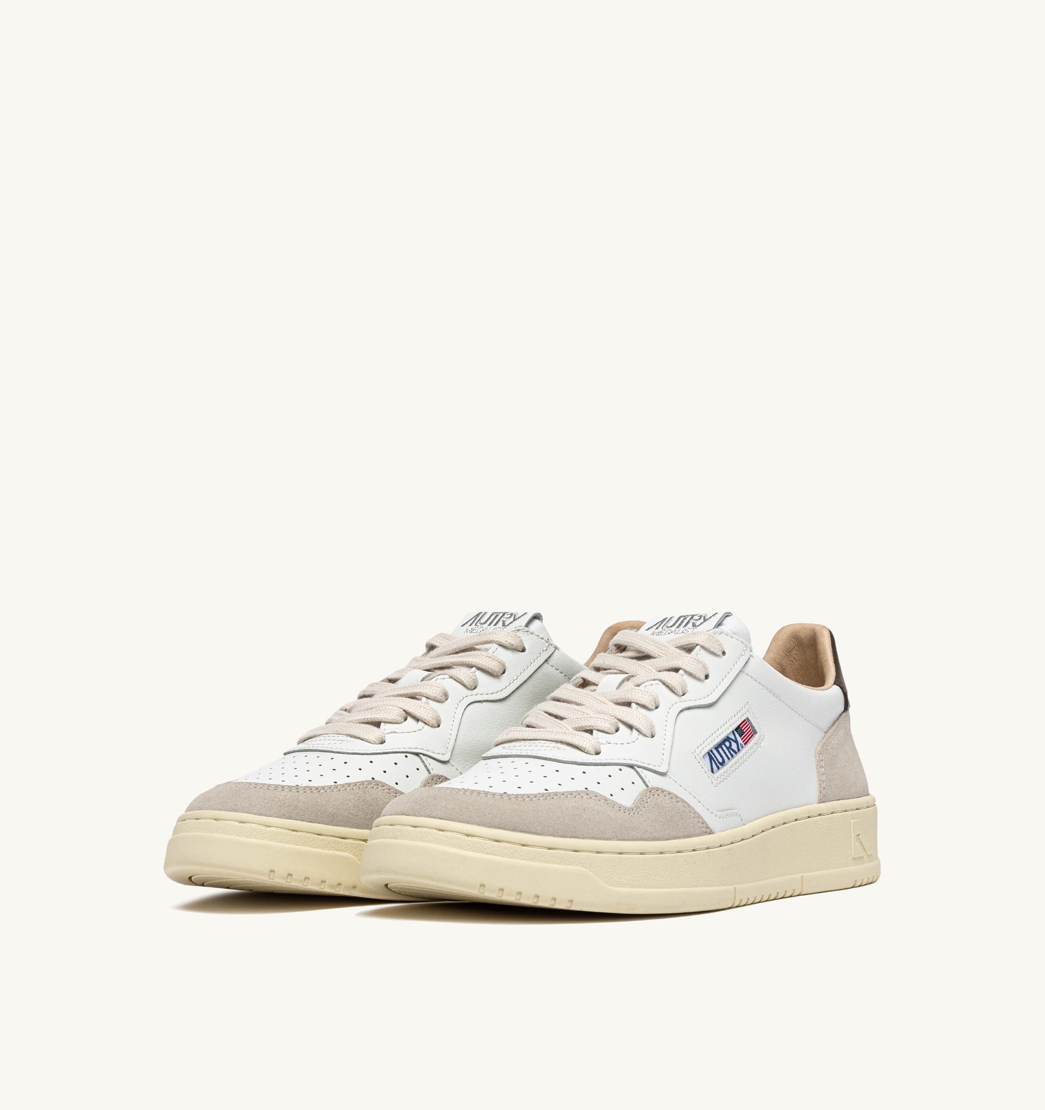 SNEAKERS MEDALIST LOW IN SUEDE E PELLE BIANCA E TEAK