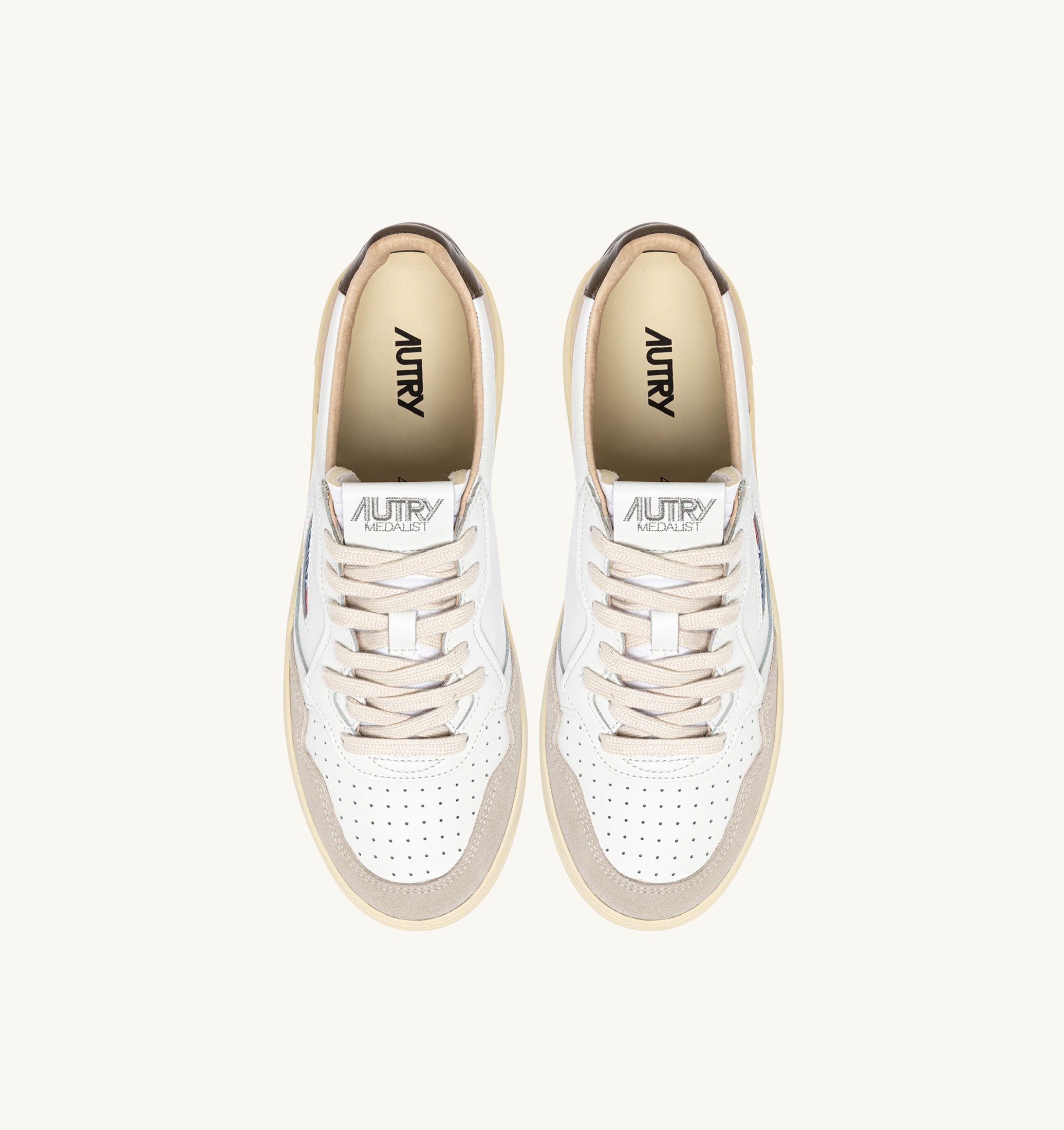 SNEAKERS MEDALIST LOW IN SUEDE E PELLE BIANCA E TEAK