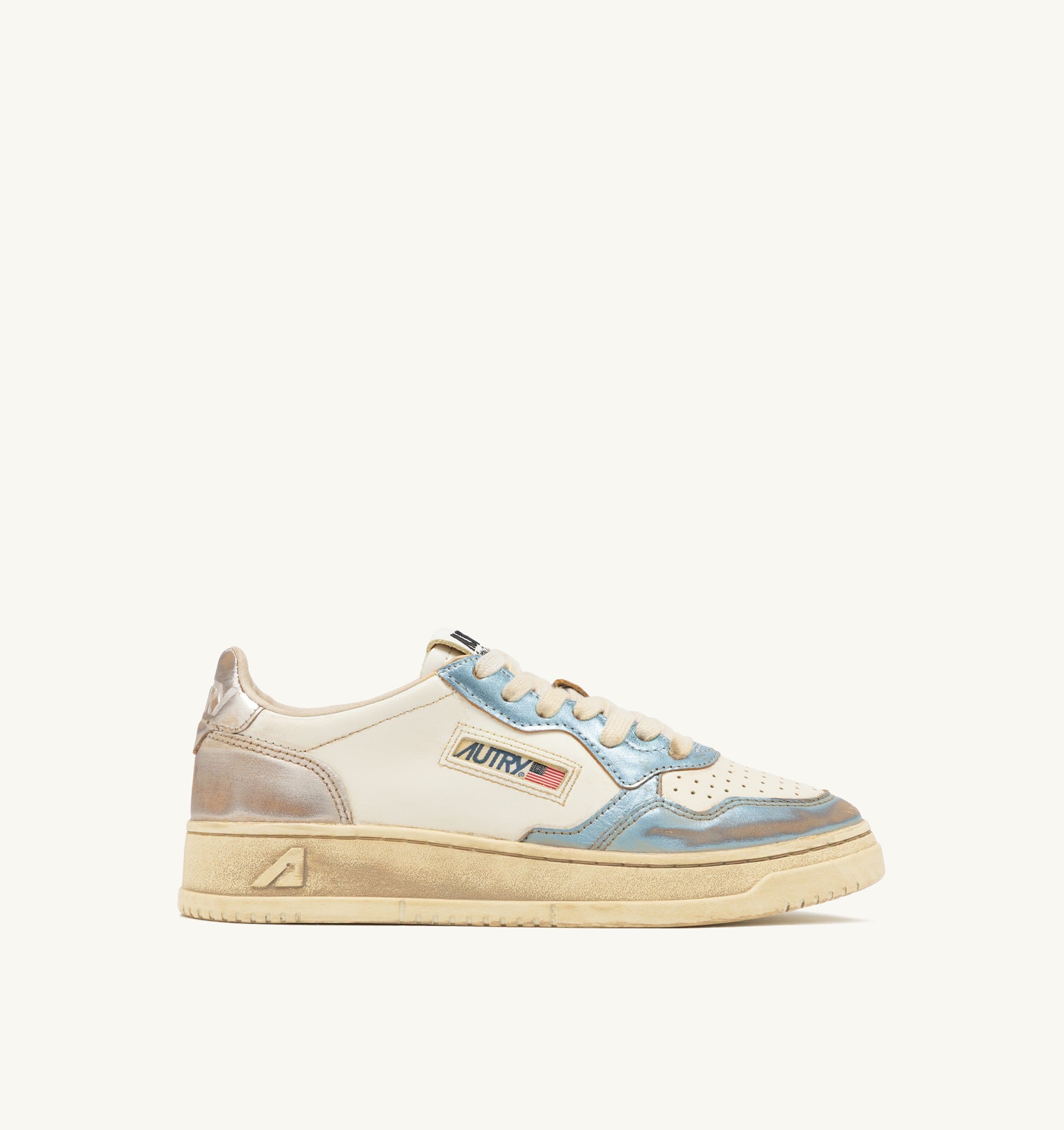 SNEAKERS MEDALIST LOW SUPER VINTAGE IN PELLE ARGENTO E BLUE