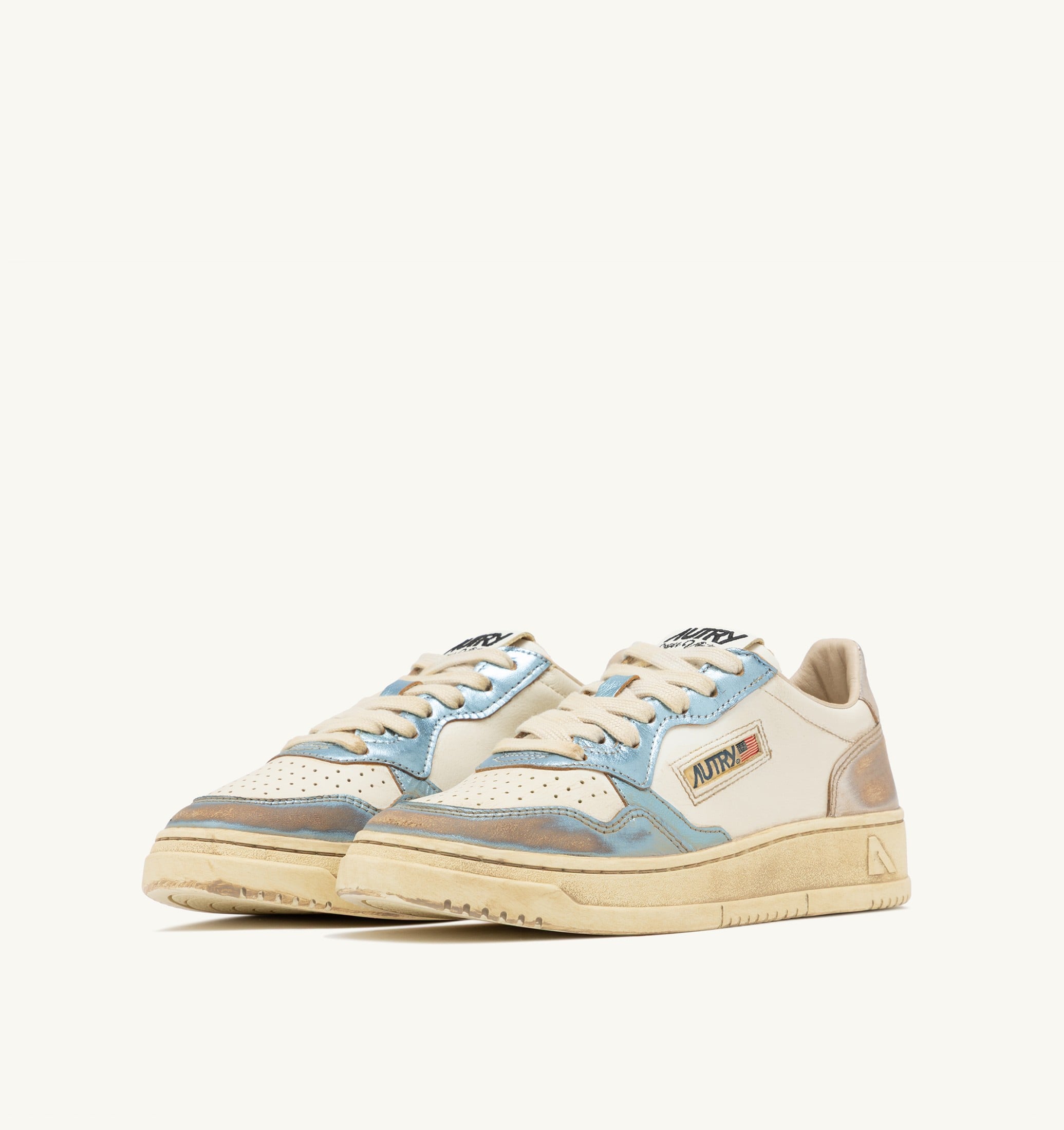 SNEAKERS MEDALIST LOW SUPER VINTAGE IN PELLE ARGENTO E BLUE