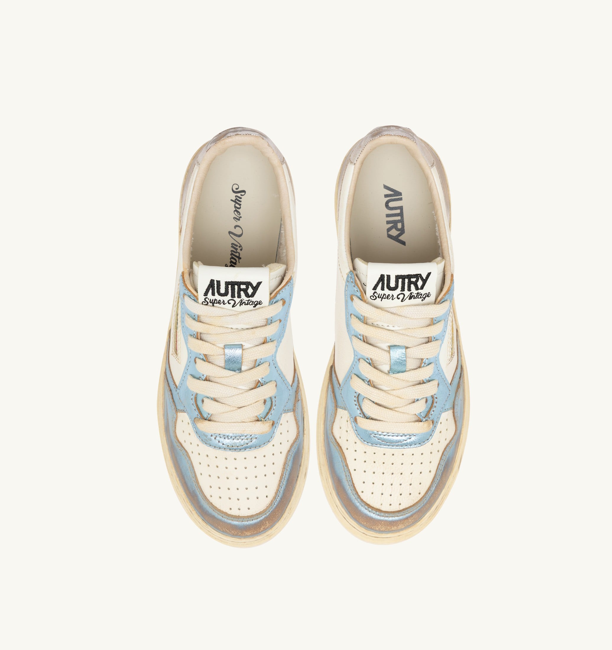 SNEAKERS MEDALIST LOW SUPER VINTAGE IN PELLE ARGENTO E BLUE