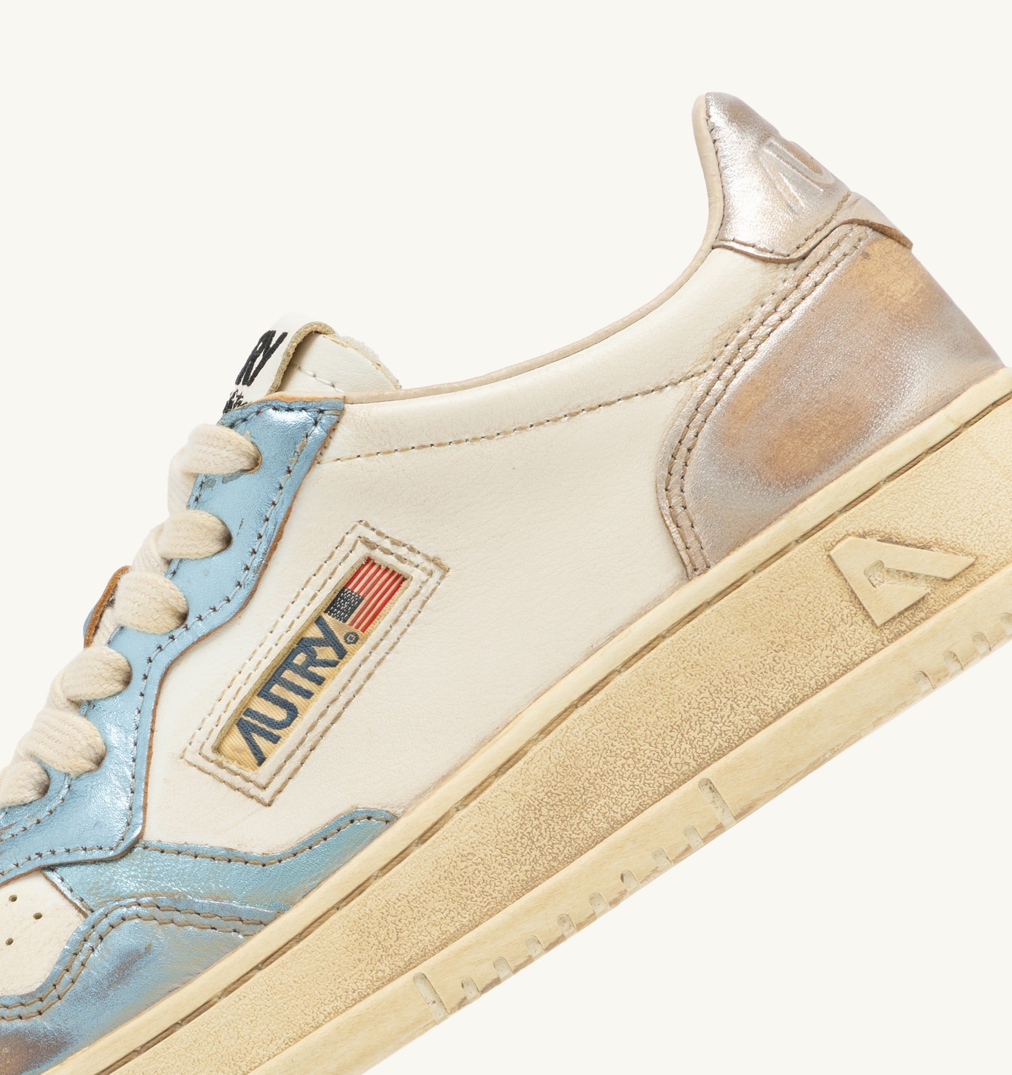 SNEAKERS MEDALIST LOW SUPER VINTAGE IN PELLE ARGENTO E BLUE