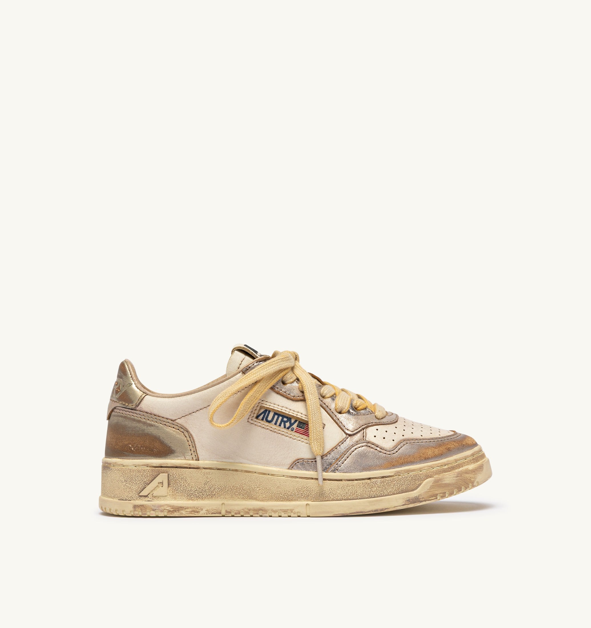 SNEAKERS MEDALIST LOW SUPER VINTAGE IN PELLE ARGENTO E PLATINO