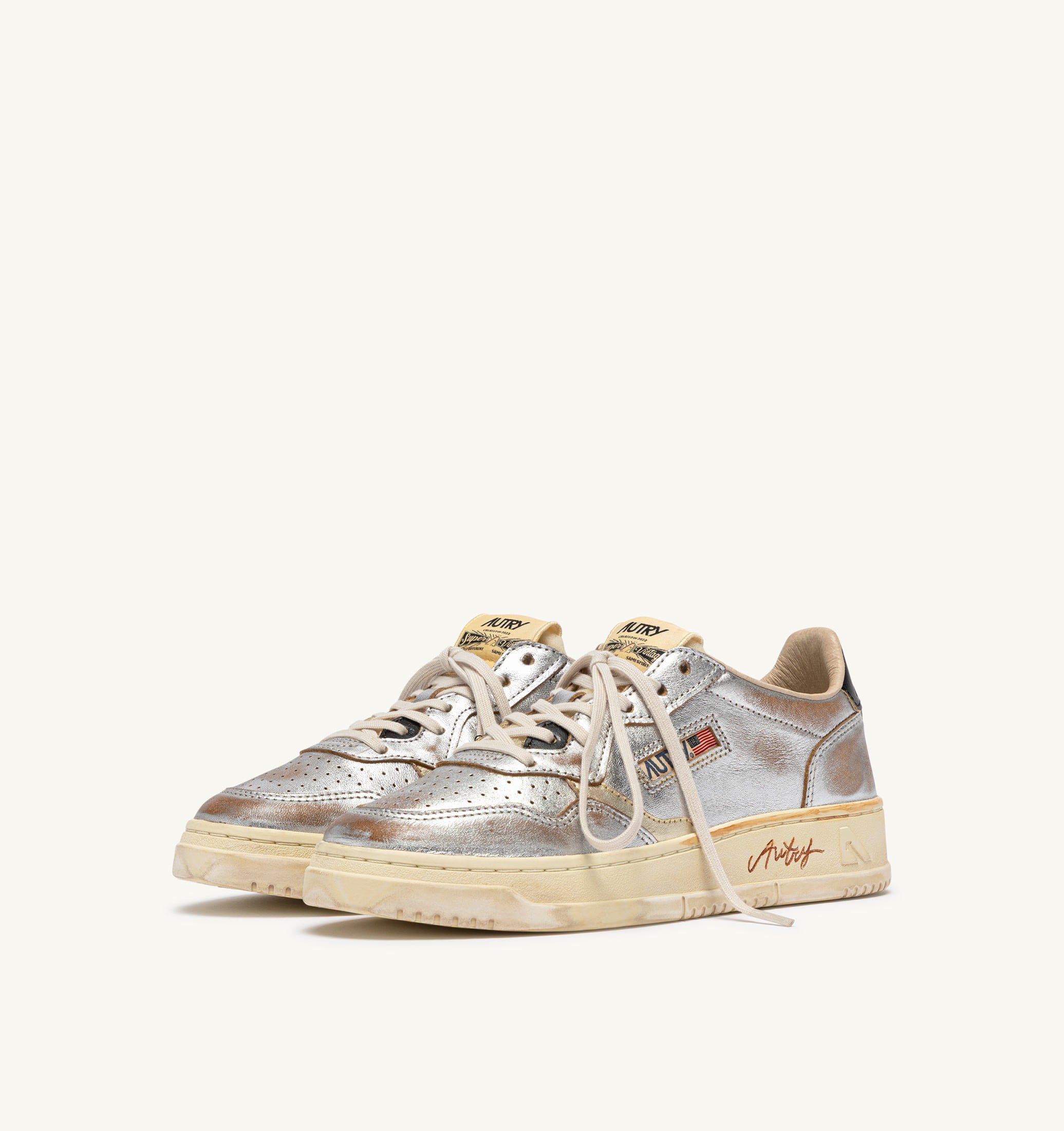 SNEAKERS MEDALIST LOW SUPER VINTAGE IN PELLE ARGENTO PLATINO E NERO