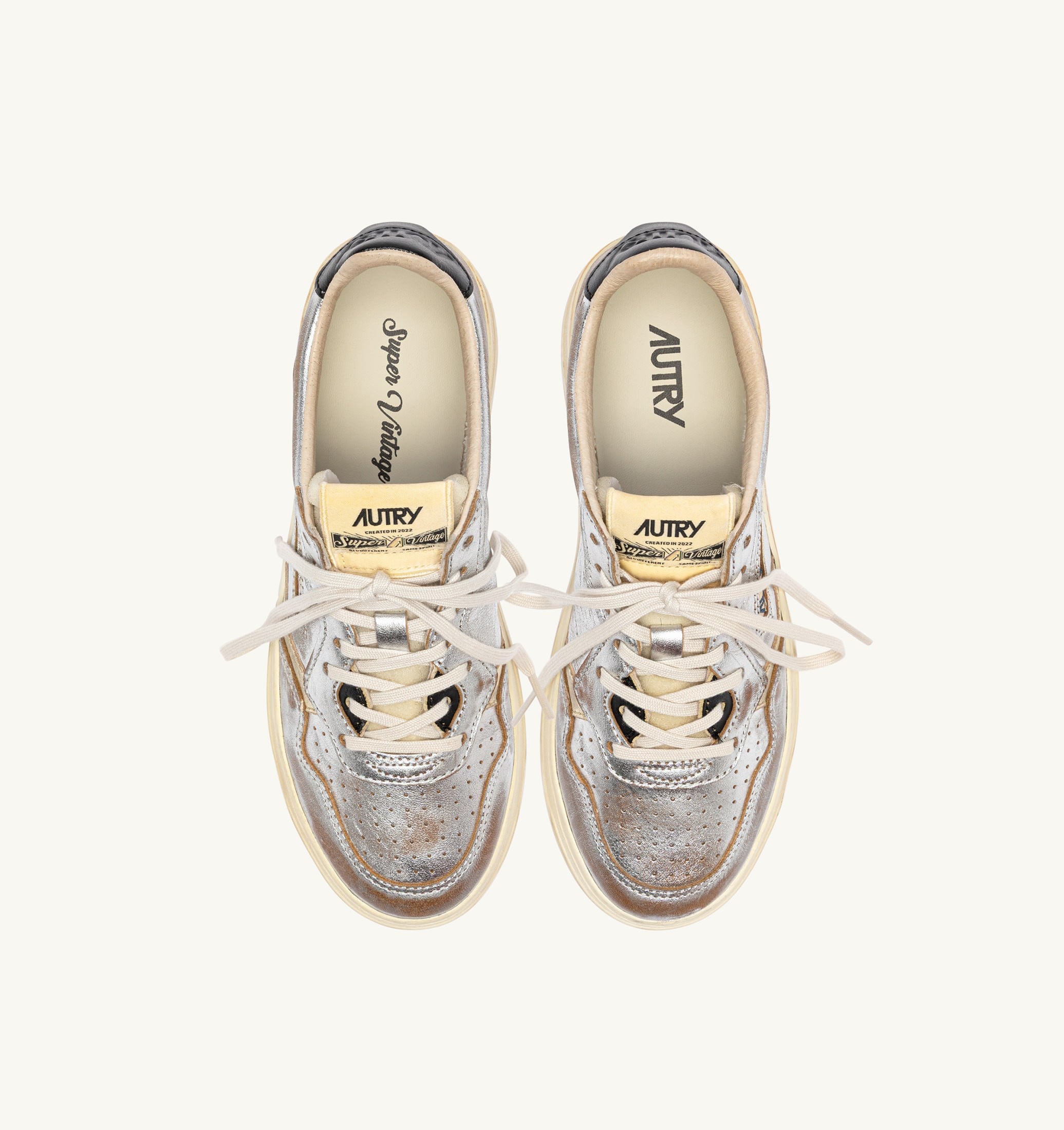 SNEAKERS MEDALIST LOW SUPER VINTAGE IN PELLE ARGENTO PLATINO E NERO