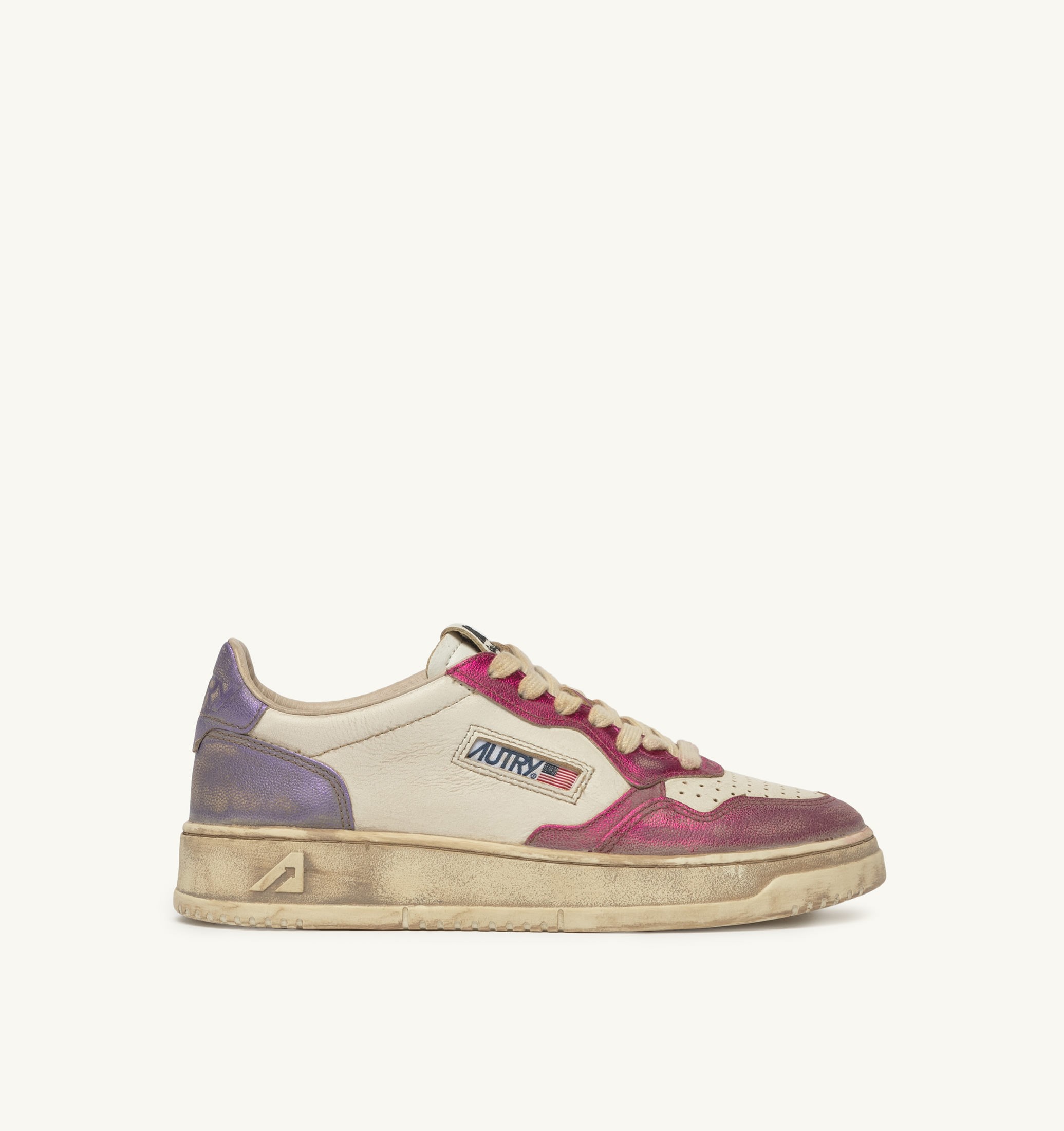SNEAKERS MEDALIST LOW SUPER VINTAGE IN PELLE BIANCA FUCSIA E VIOLET