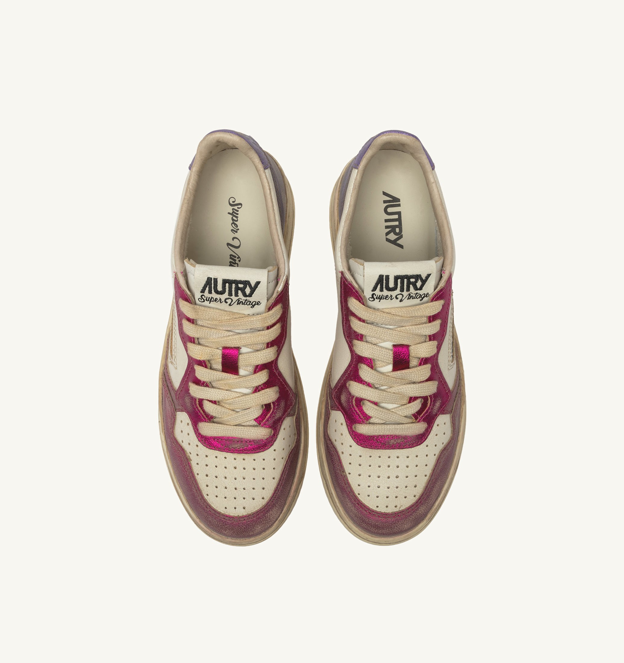 SNEAKERS MEDALIST LOW SUPER VINTAGE IN PELLE BIANCA FUCSIA E VIOLET