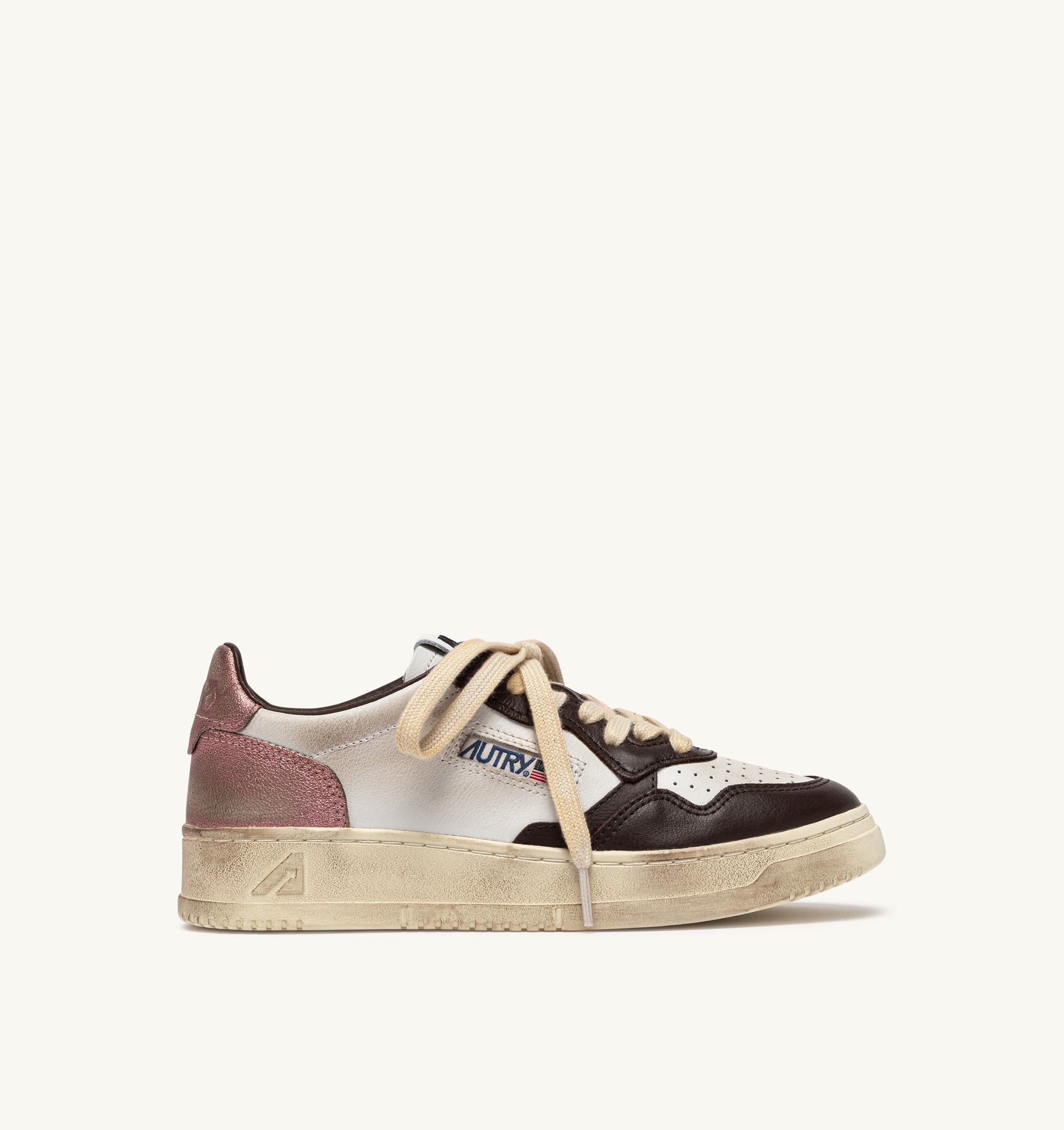 SNEAKERS MEDALIST LOW SUPER VINTAGE IN PELLE BIANCA PEONY E HOT FUDGE