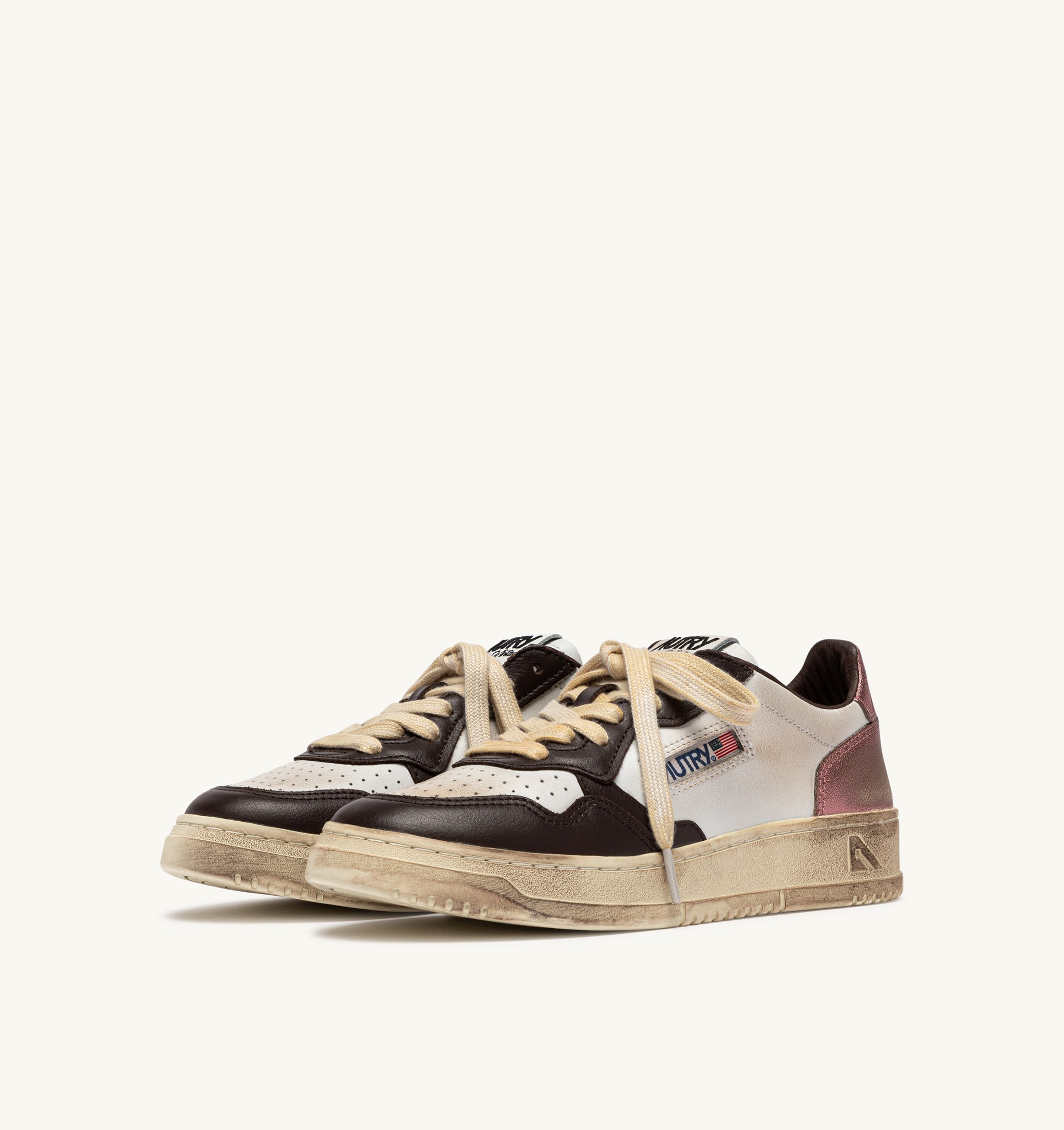 SNEAKERS MEDALIST LOW SUPER VINTAGE IN PELLE BIANCA PEONY E HOT FUDGE