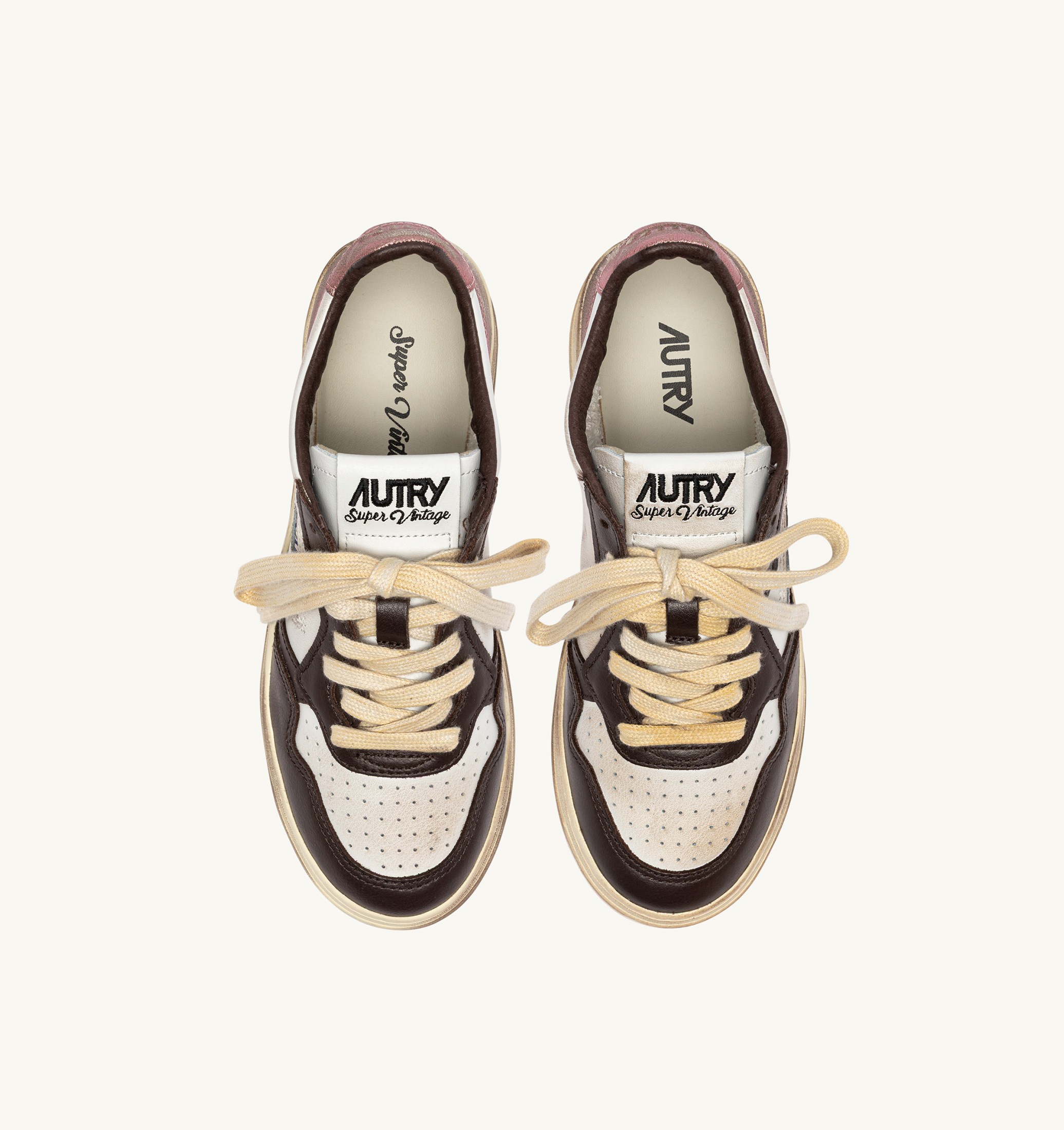 SNEAKERS MEDALIST LOW SUPER VINTAGE IN PELLE BIANCA PEONY E HOT FUDGE