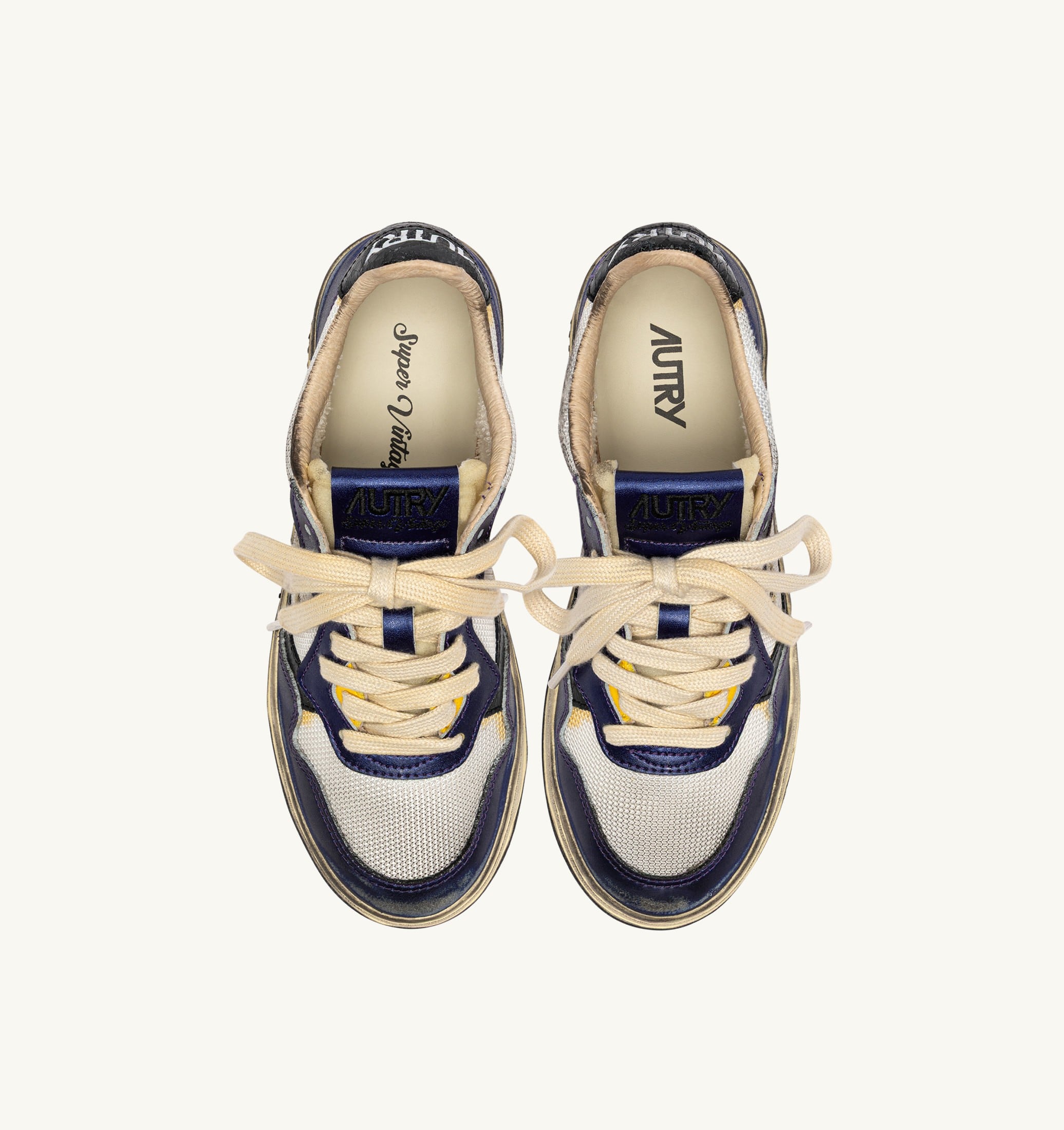 SNEAKERS MEDALIST LOW SUPER VINTAGE IN PELLE E DRAGON MESH BIANCO E TANZANITE