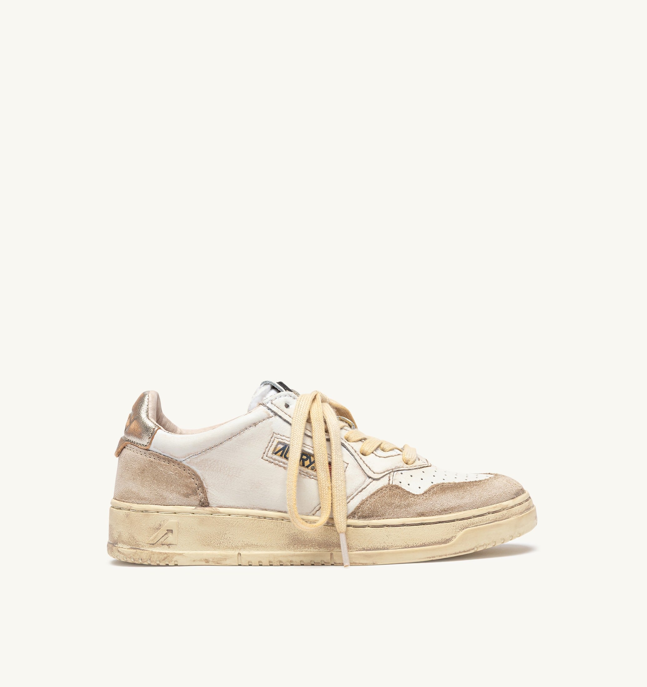SNEAKERS MEDALIST LOW SUPER VINTAGE IN PELLE E SUEDE BIANCO E ORO