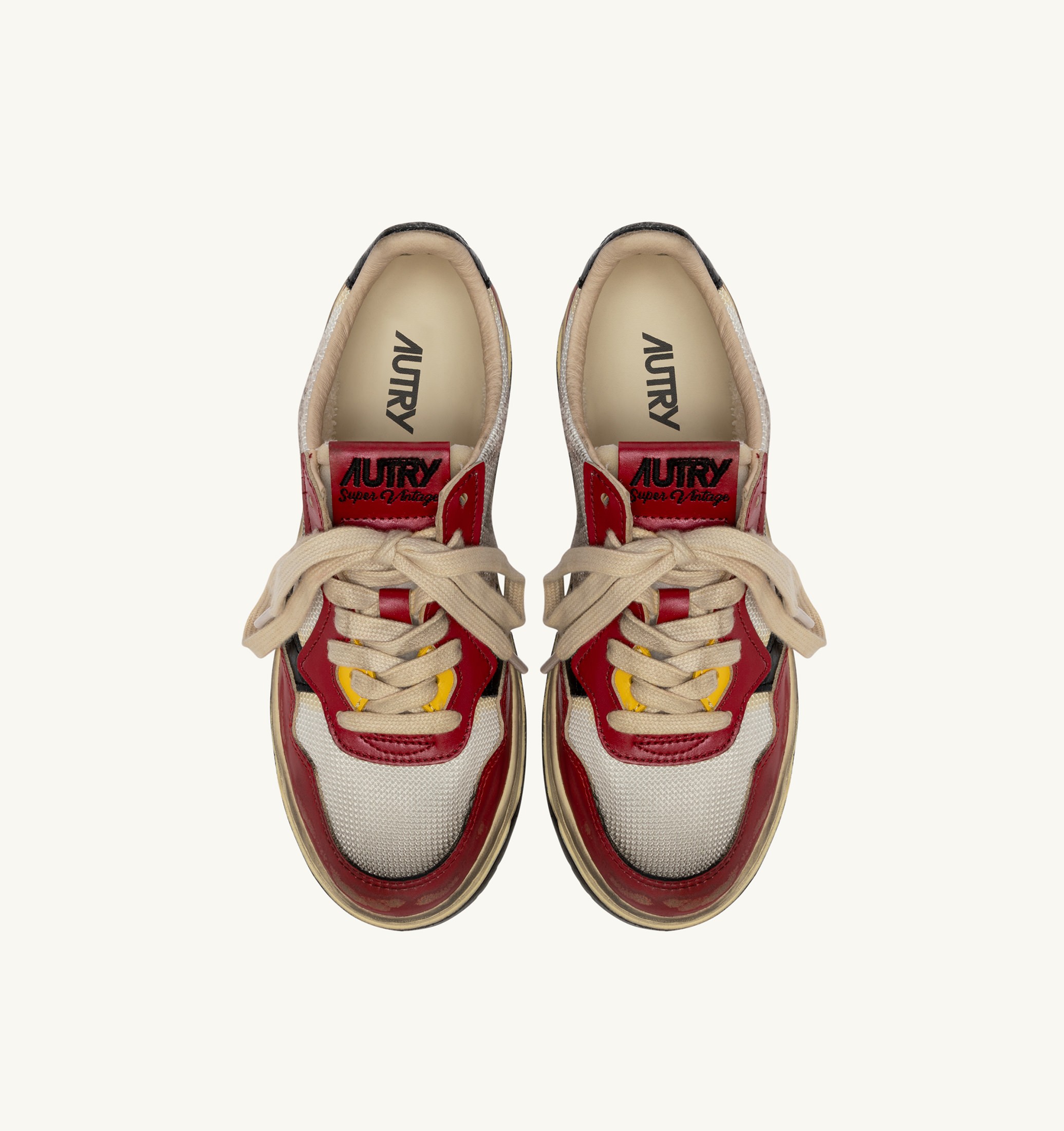 SNEAKERS MEDALIST LOW SUPER VINTAGE IN PELLE ROSSA E MESH BIANCO
