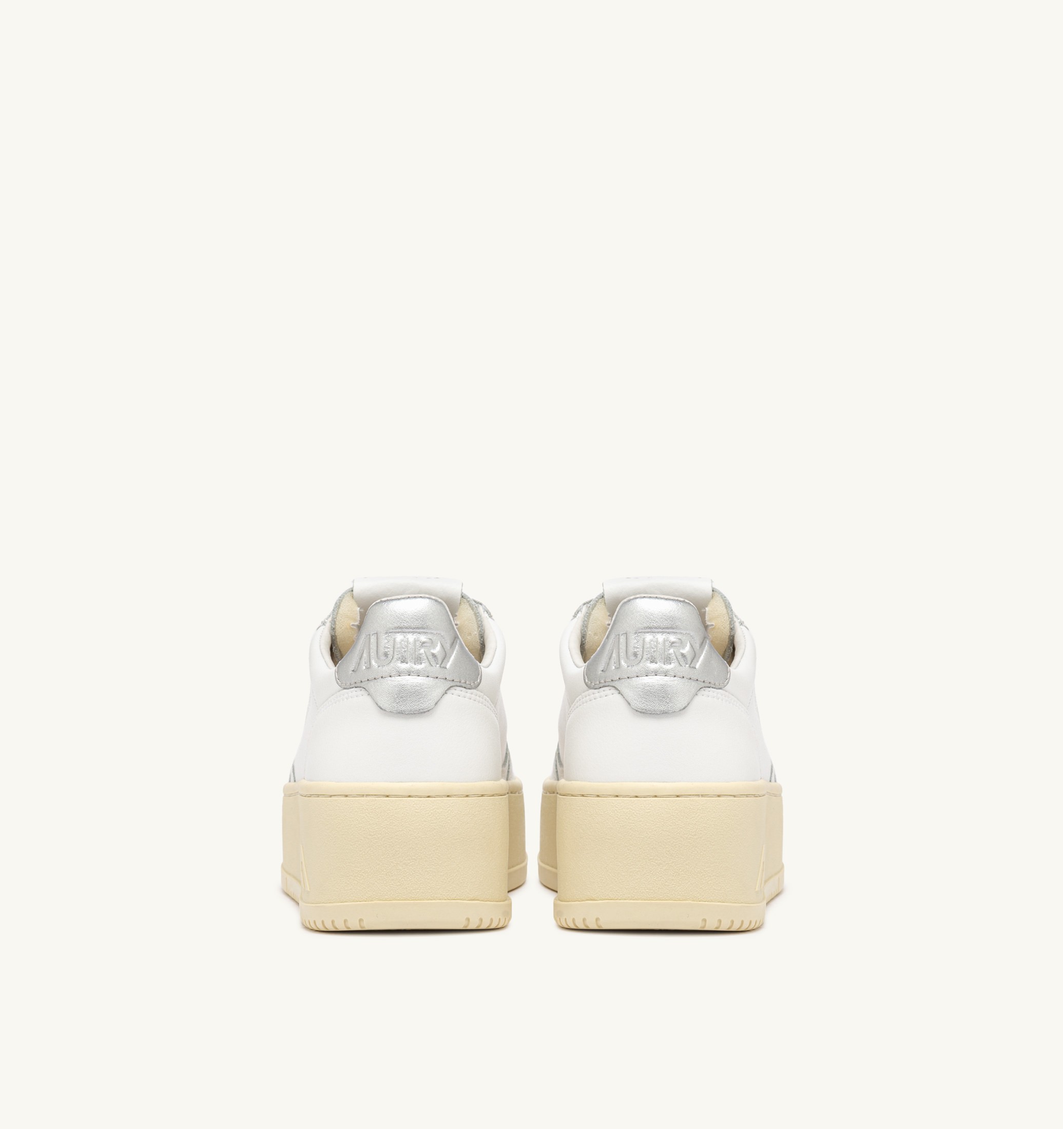SNEAKERS MEDALIST PLATFORM IN PELLE BIANCA E METALLIZZATA ARGENTO