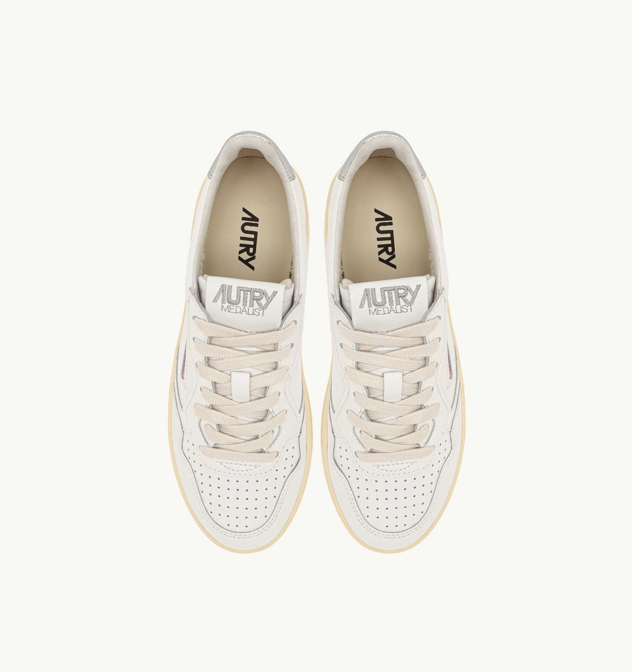 SNEAKERS MEDALIST PLATFORM IN PELLE BIANCA E METALLIZZATA ARGENTO
