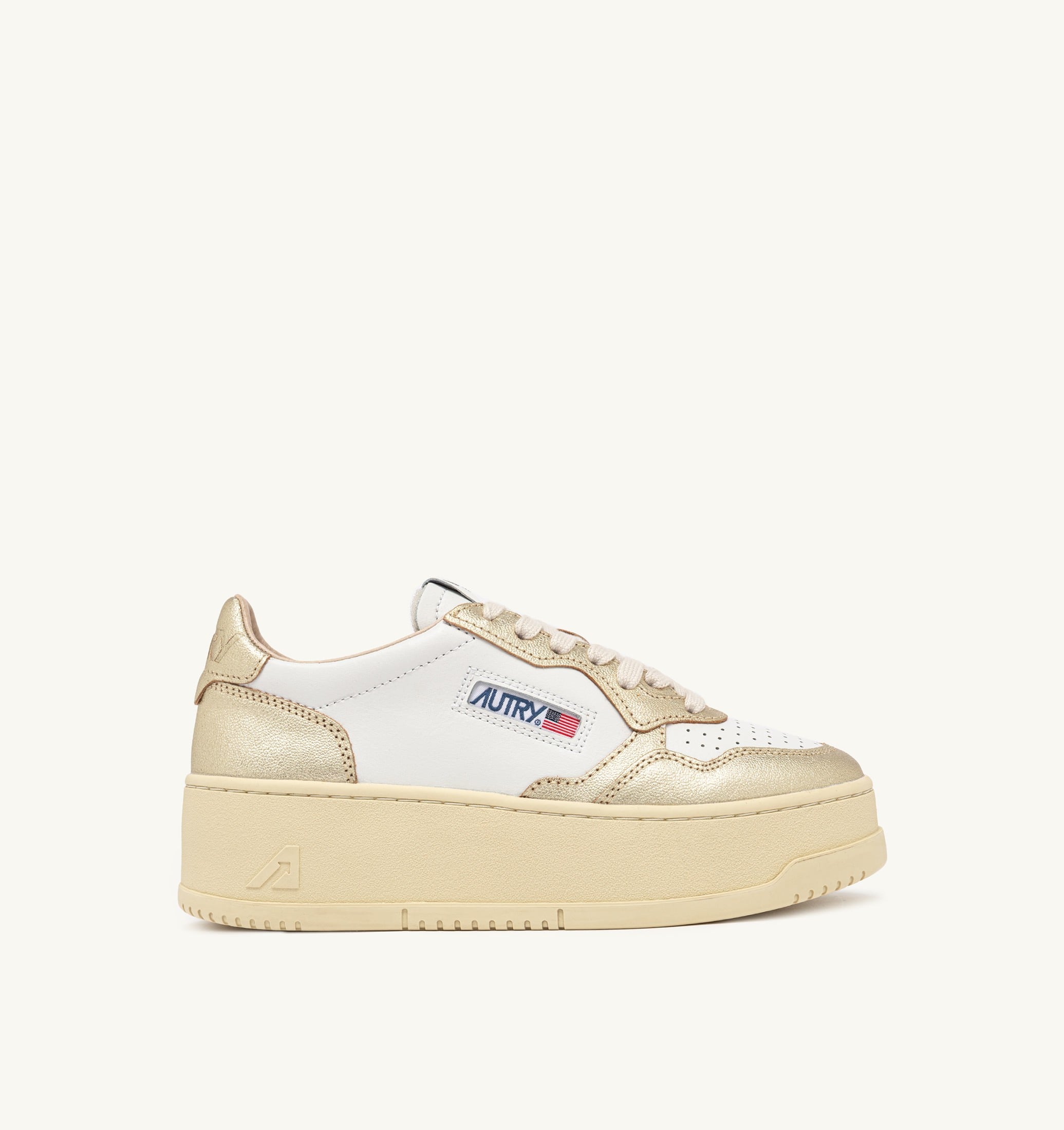 SNEAKERS MEDALIST PLATFORM IN PELLE BIANCA E METALLIZZATA PLATINO