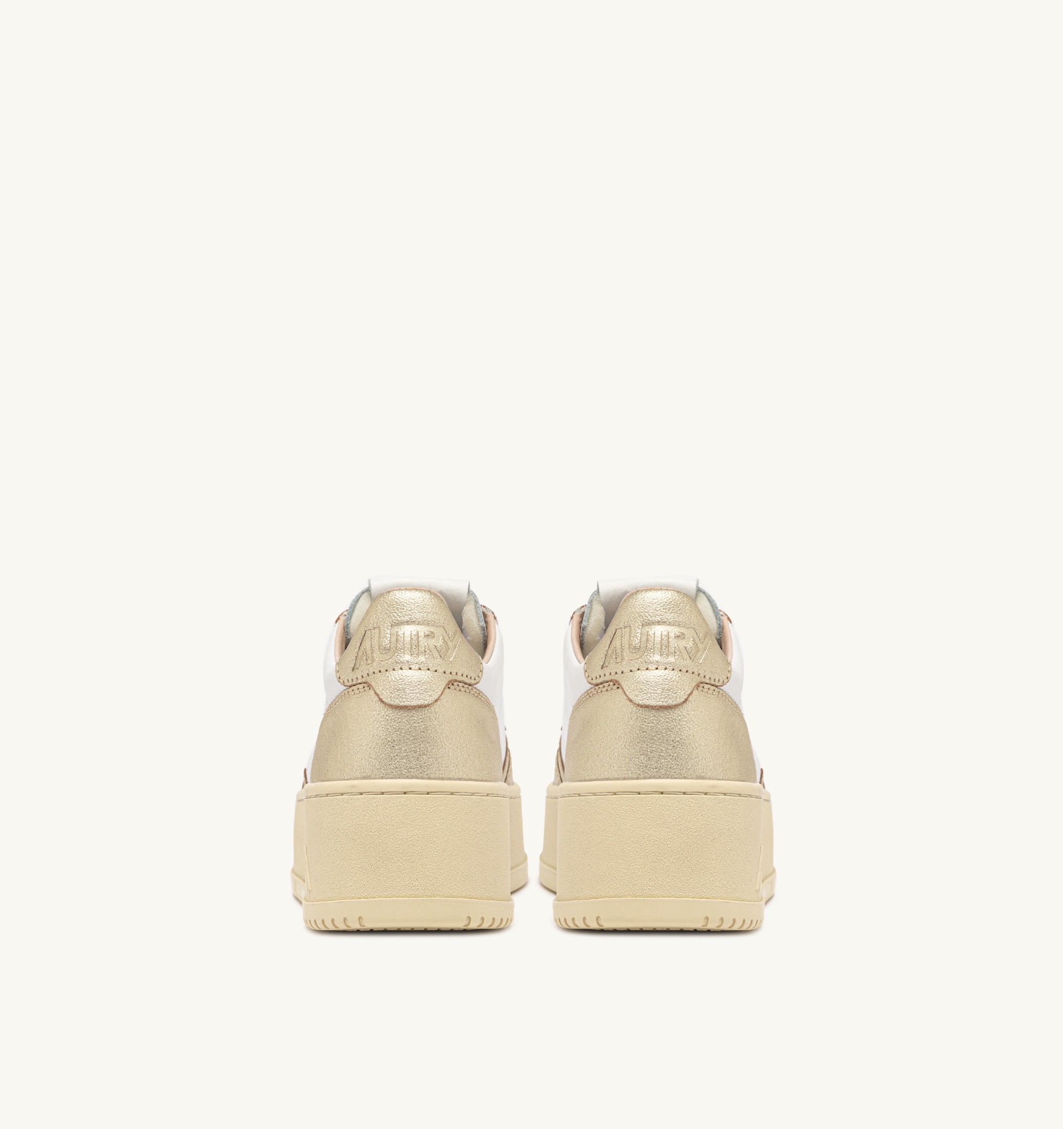 SNEAKERS MEDALIST PLATFORM IN PELLE BIANCA E METALLIZZATA PLATINO