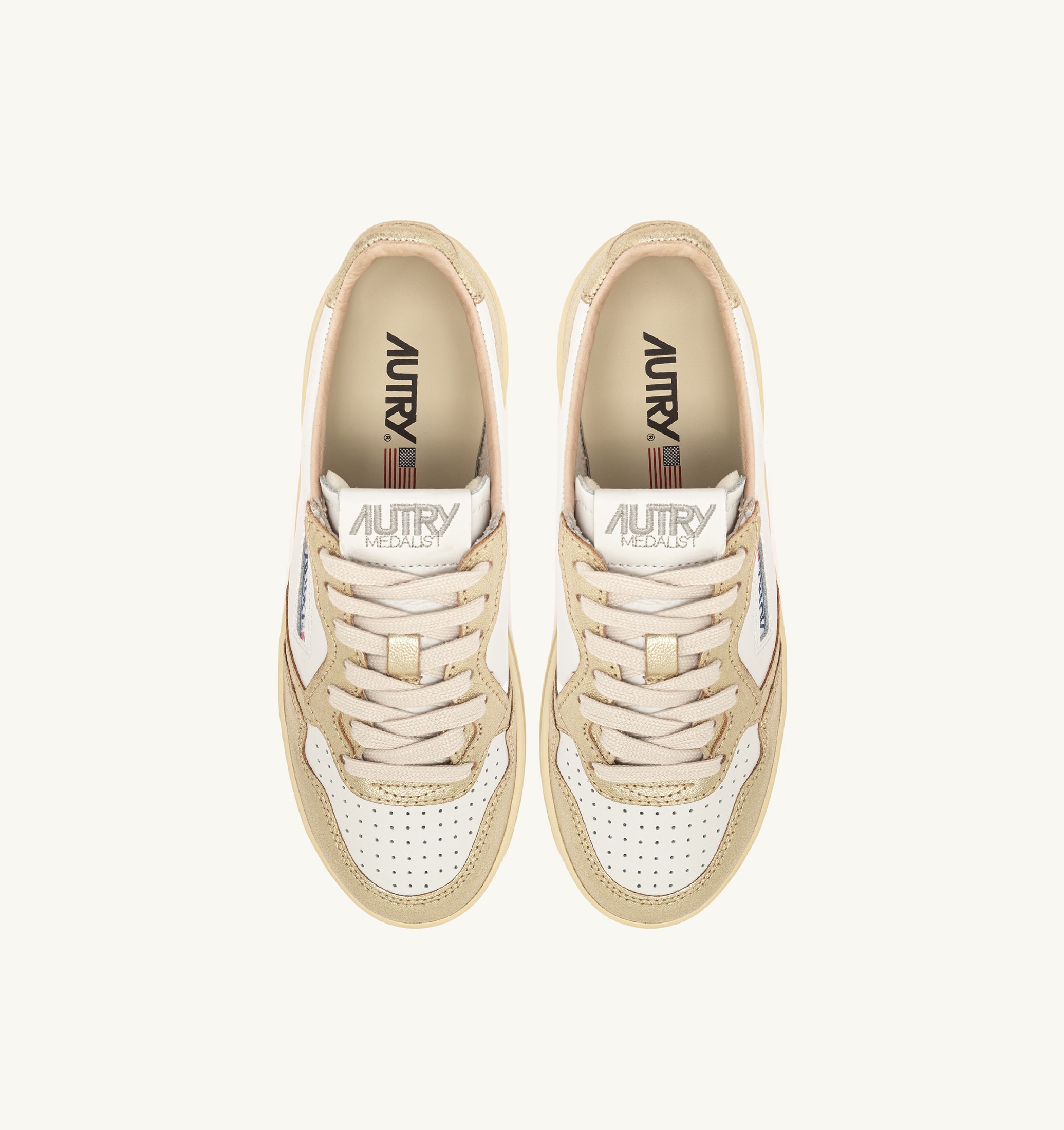 SNEAKERS MEDALIST PLATFORM IN PELLE BIANCA E METALLIZZATA PLATINO