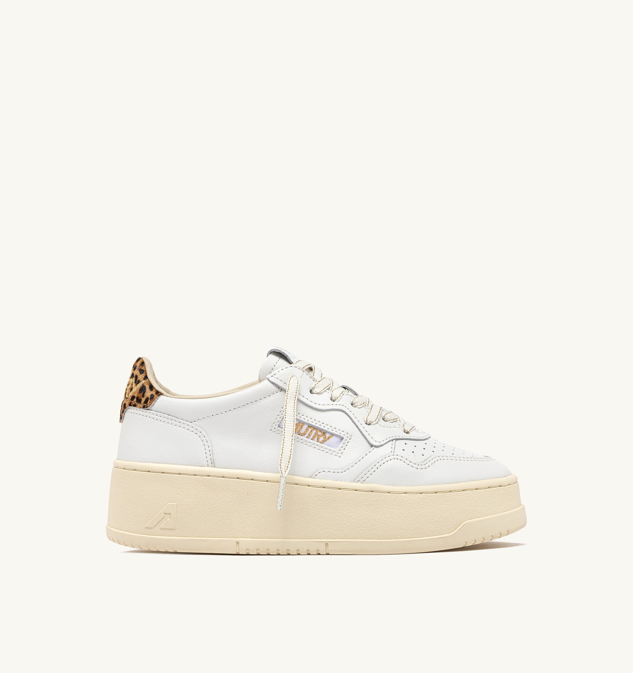 SNEAKERS MEDALIST PLATFORM IN PELLE BIANCO E LEOPARD
