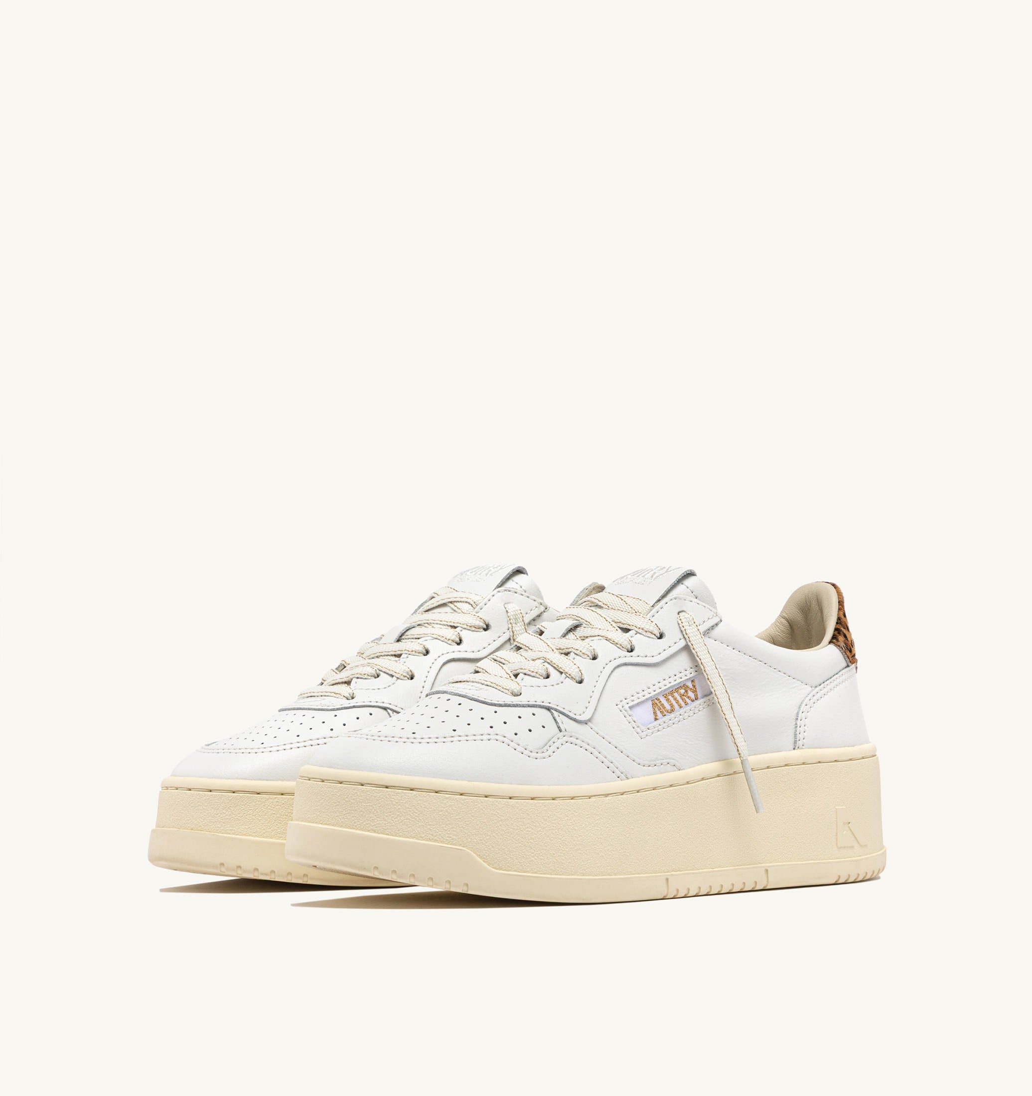 SNEAKERS MEDALIST PLATFORM IN PELLE BIANCO E LEOPARD