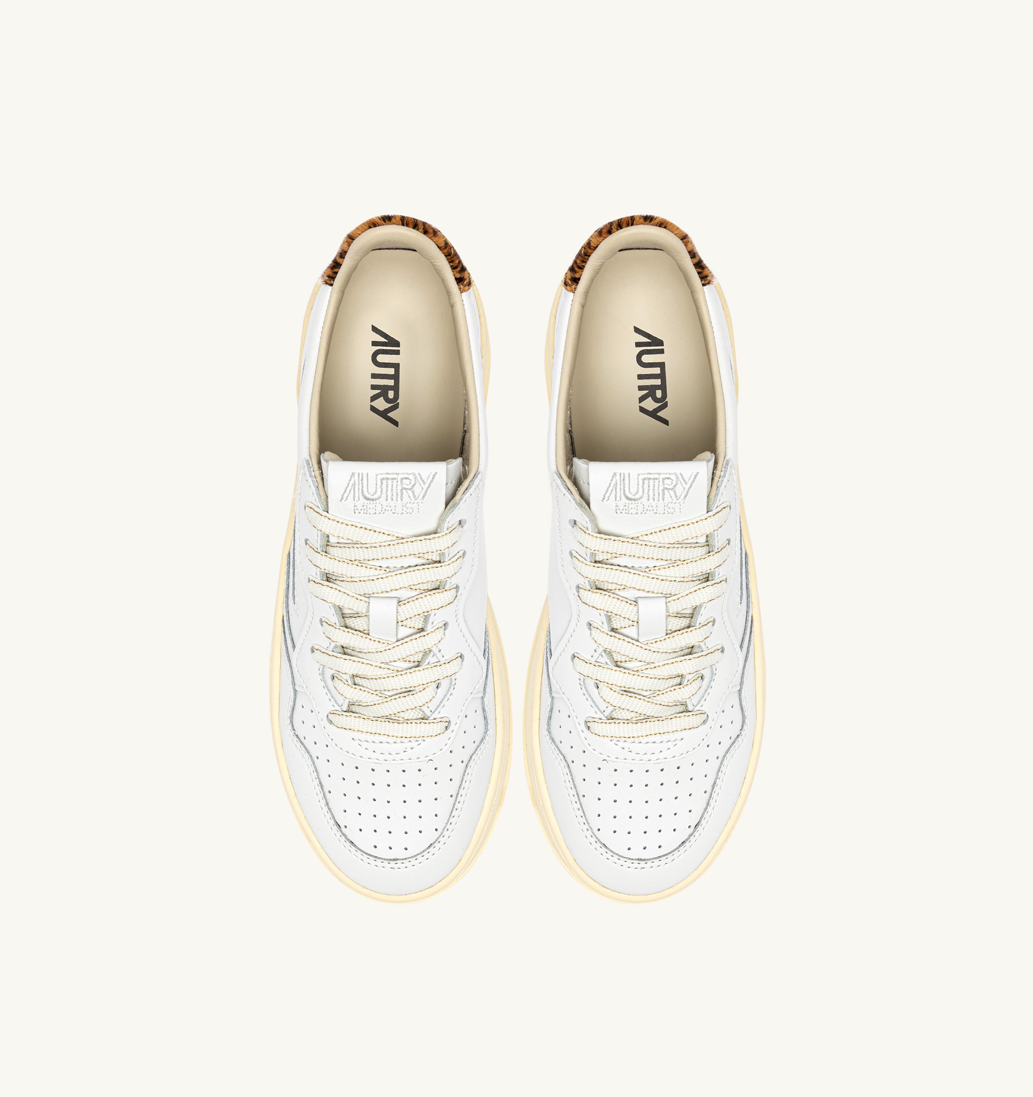 SNEAKERS MEDALIST PLATFORM IN PELLE BIANCO E LEOPARD