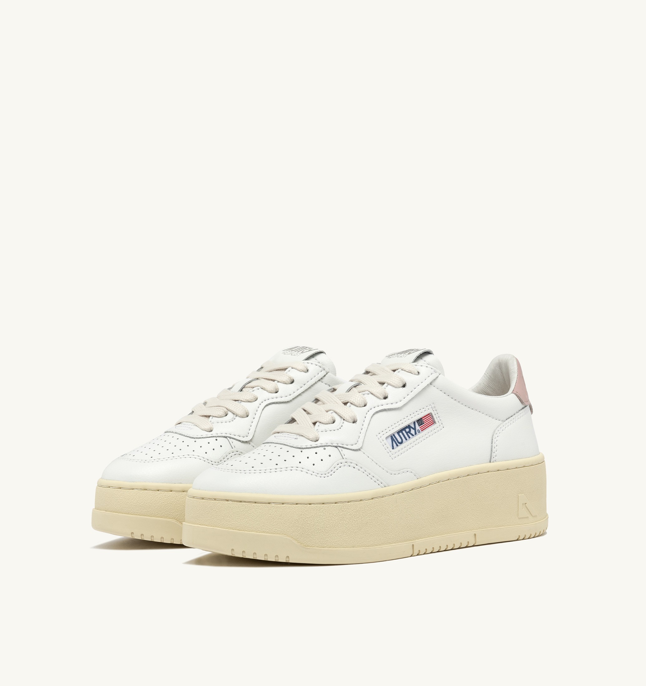 SNEAKERS MEDALIST PLATFORM IN PELLE COLORE BIANCO E POWDER PINK