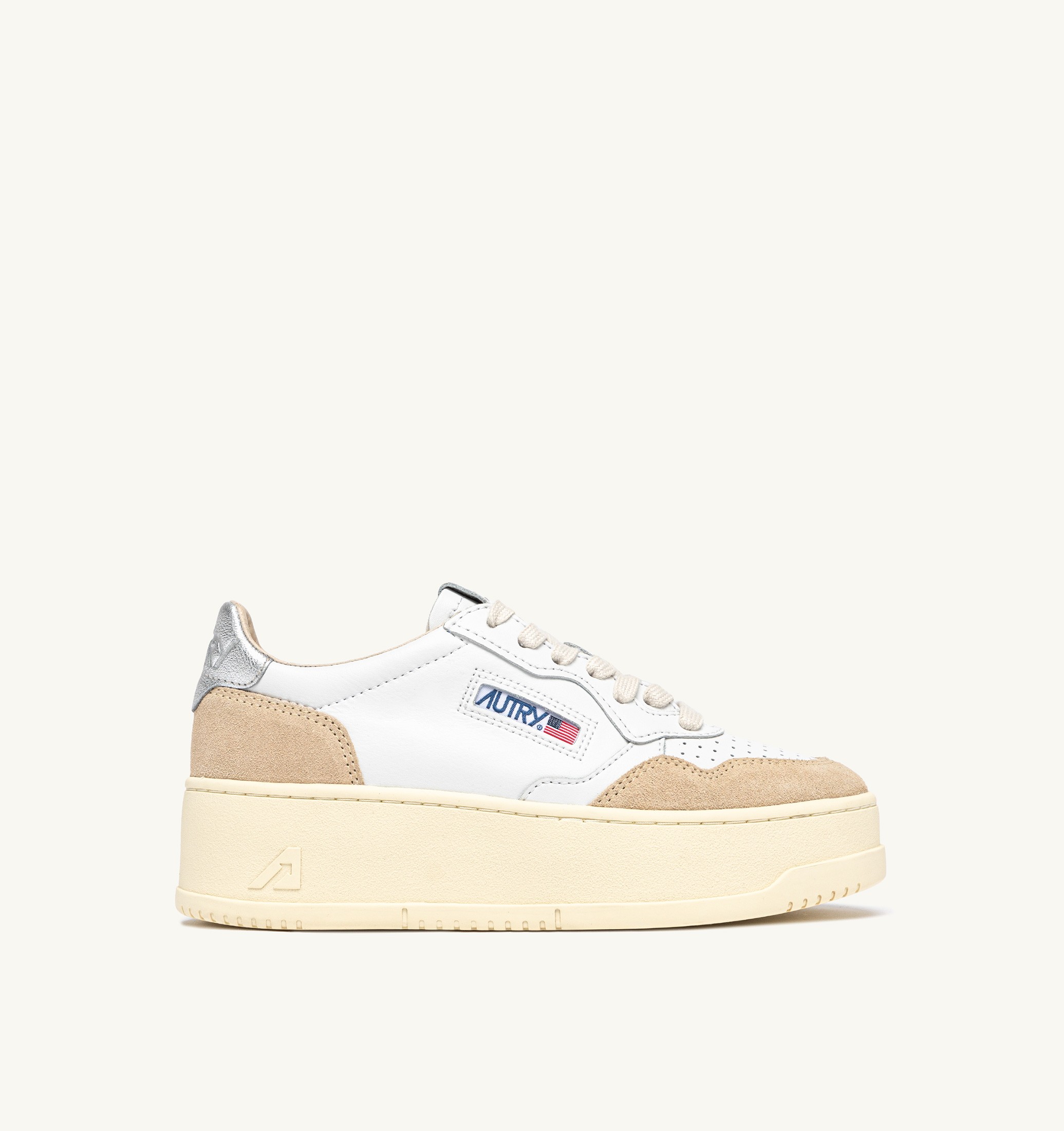 SNEAKERS MEDALIST PLATFORM IN SUEDE E PELLE ARGENTO E BIANCO
