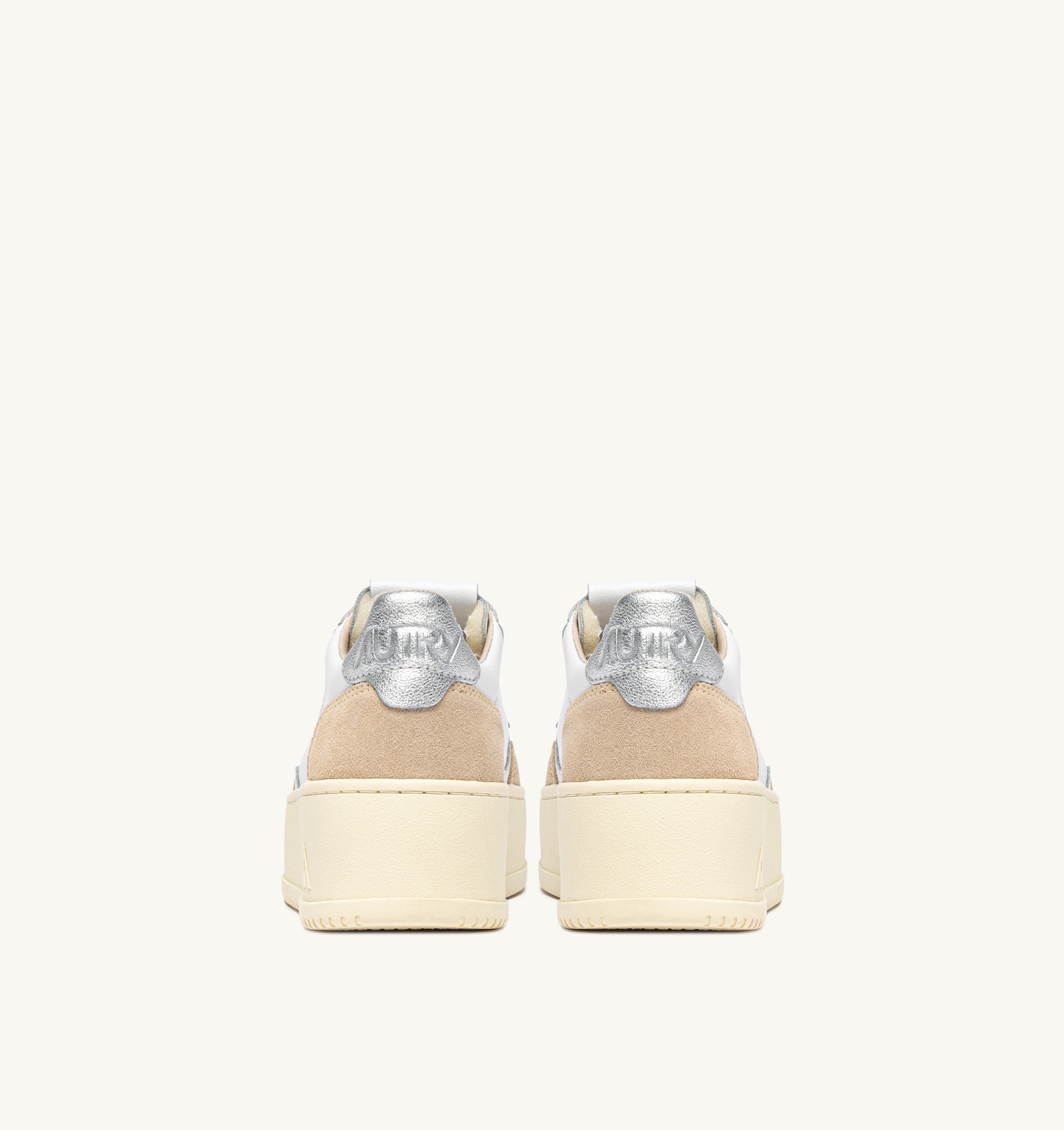 SNEAKERS MEDALIST PLATFORM IN SUEDE E PELLE ARGENTO E BIANCO