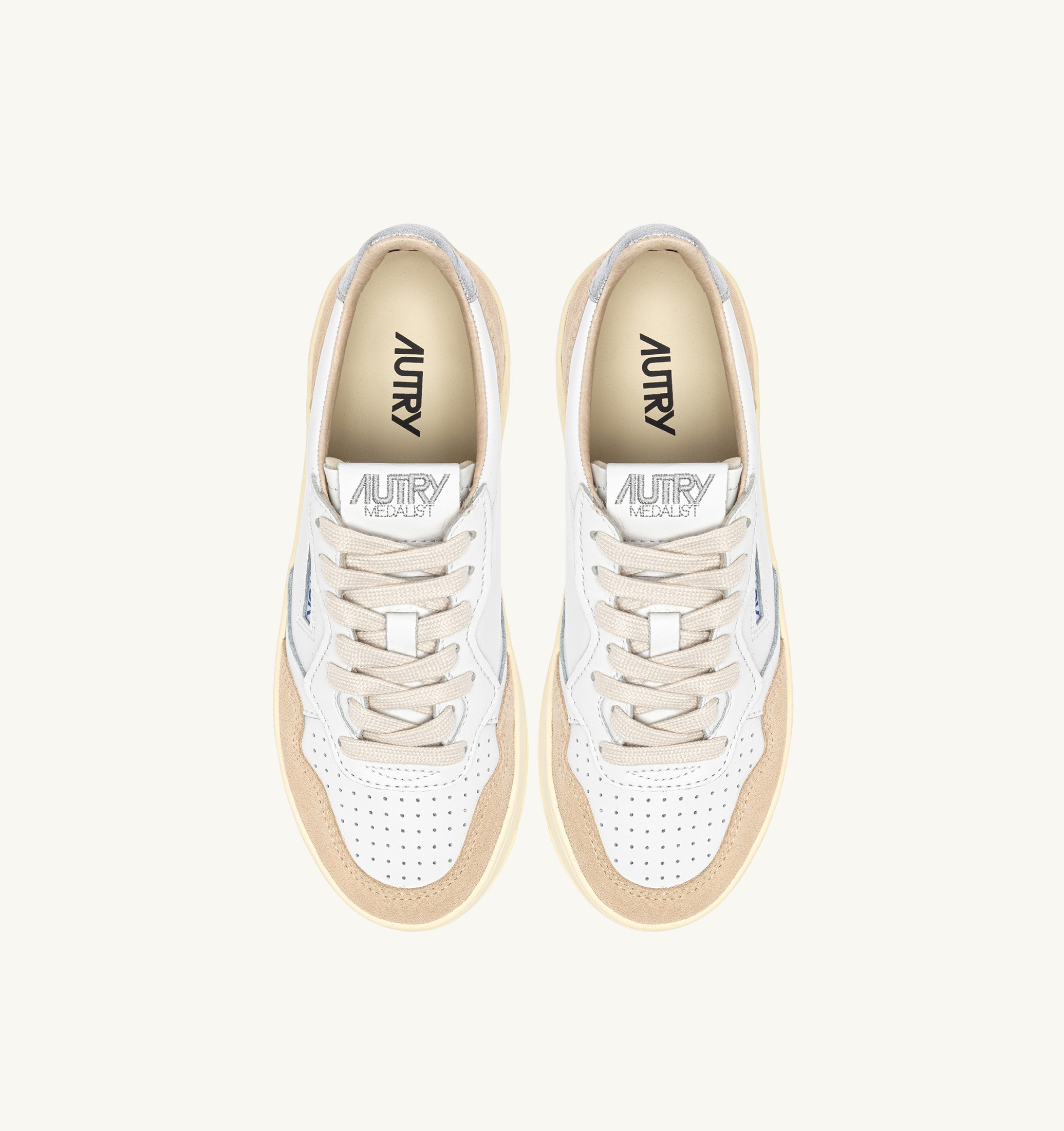 SNEAKERS MEDALIST PLATFORM IN SUEDE E PELLE ARGENTO E BIANCO