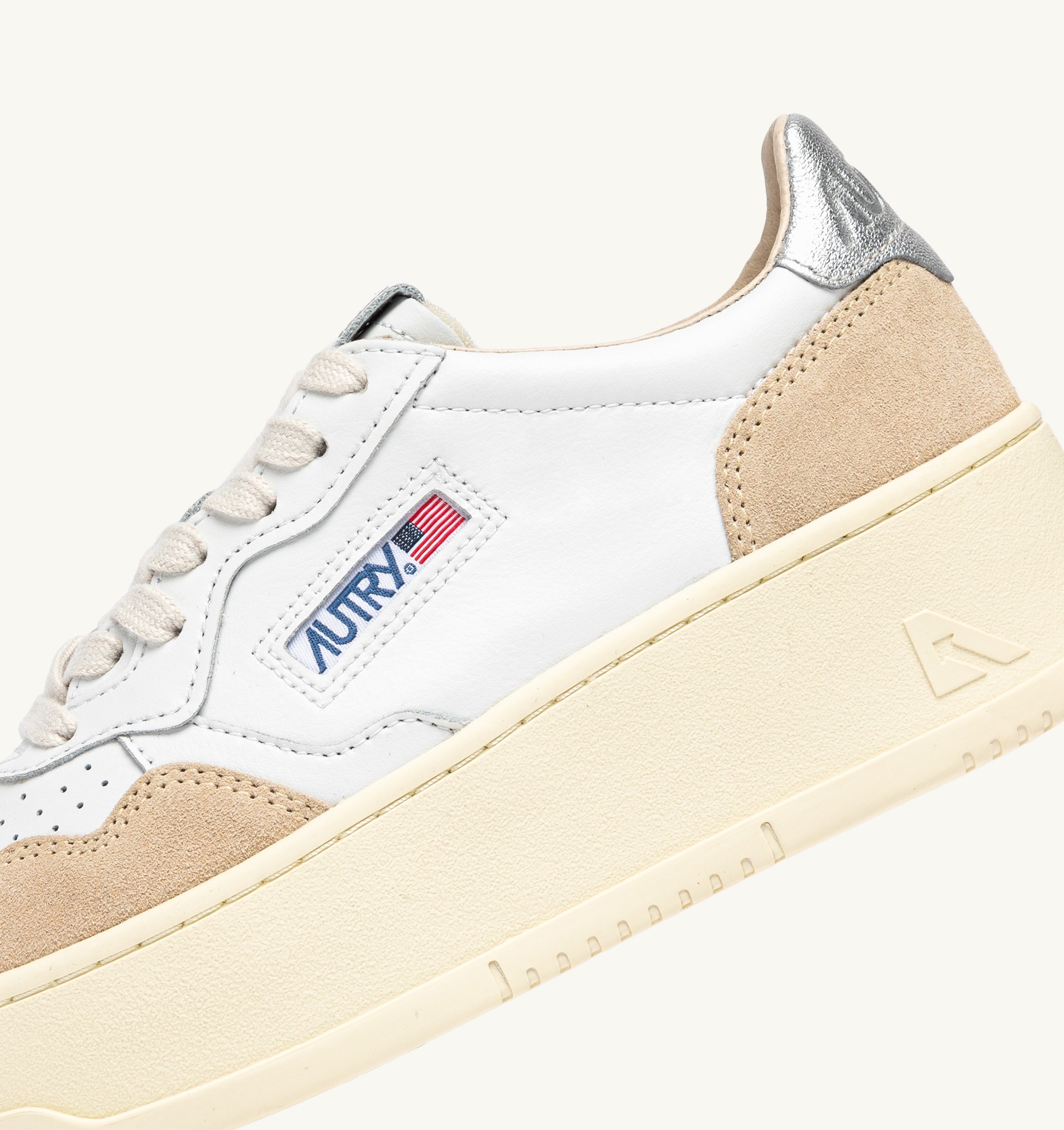 SNEAKERS MEDALIST PLATFORM IN SUEDE E PELLE ARGENTO E BIANCO