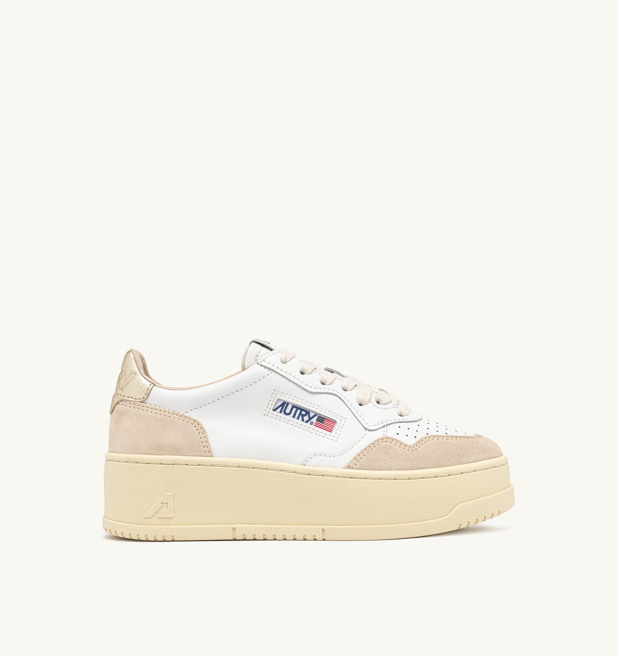 SNEAKERS MEDALIST PLATFORM IN SUEDE E PELLE BIANCA E PLATINO