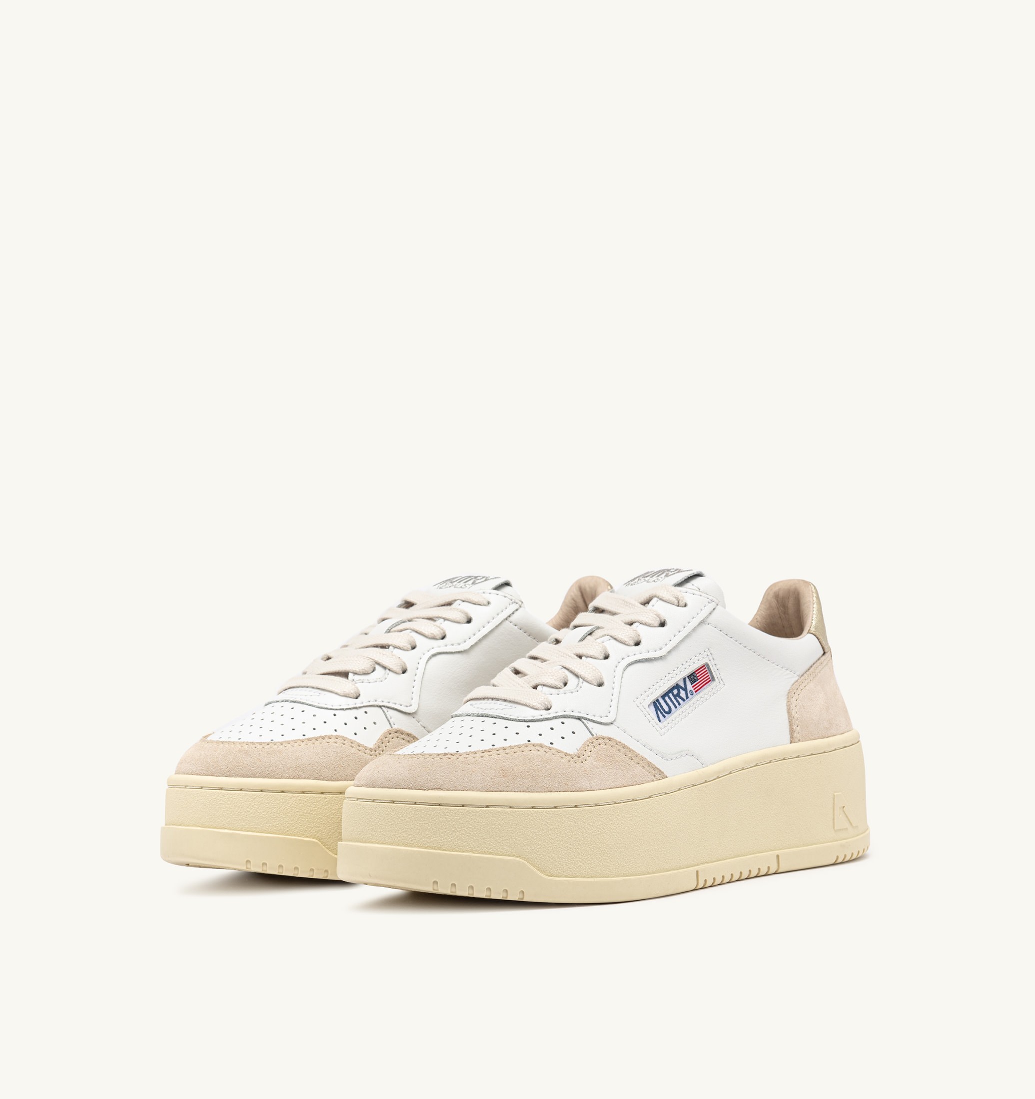 SNEAKERS MEDALIST PLATFORM IN SUEDE E PELLE BIANCA E PLATINO