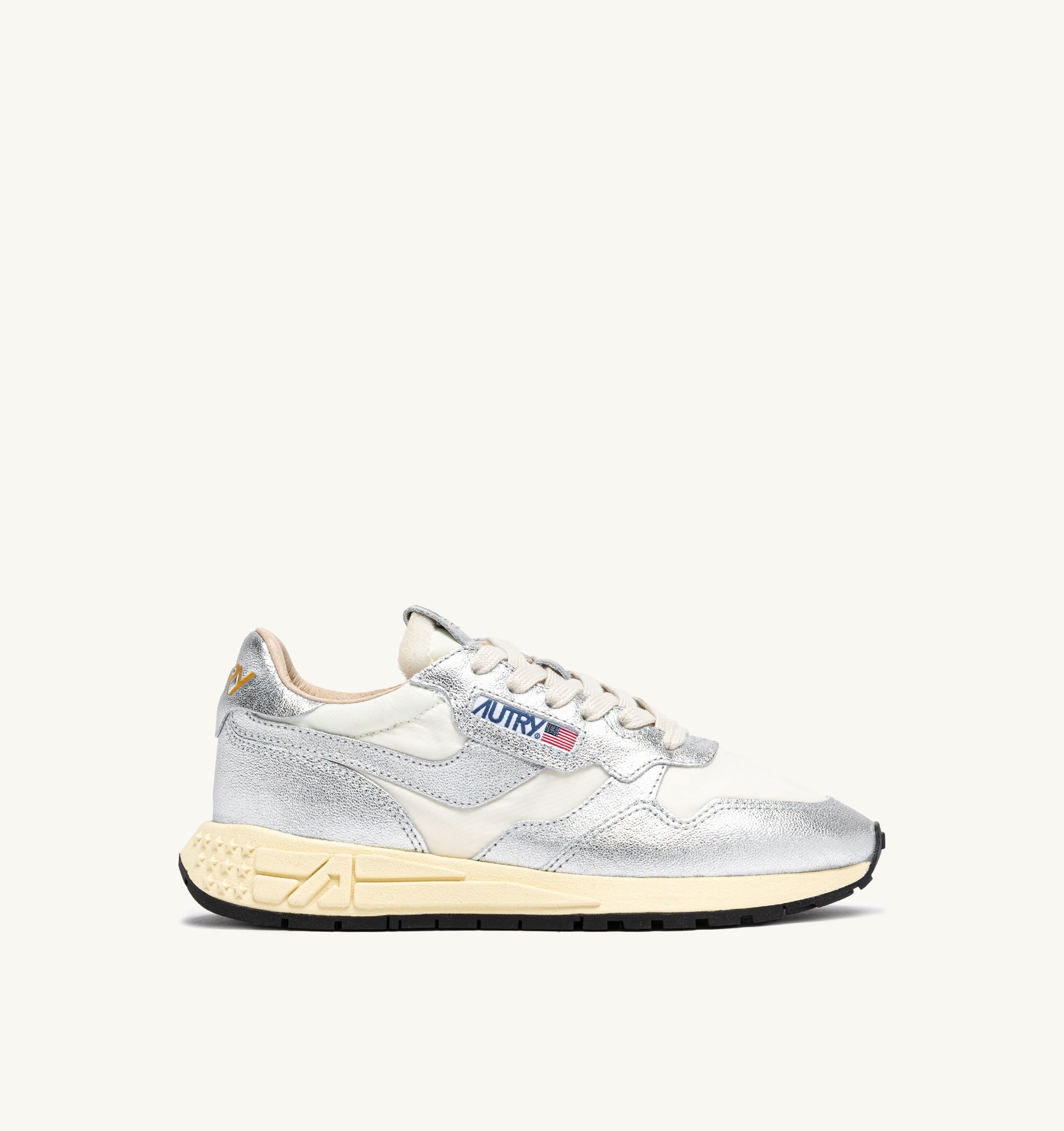 SNEAKERS REELWIND IN NYLON E PELLE METALLIZZATA ARGENTO