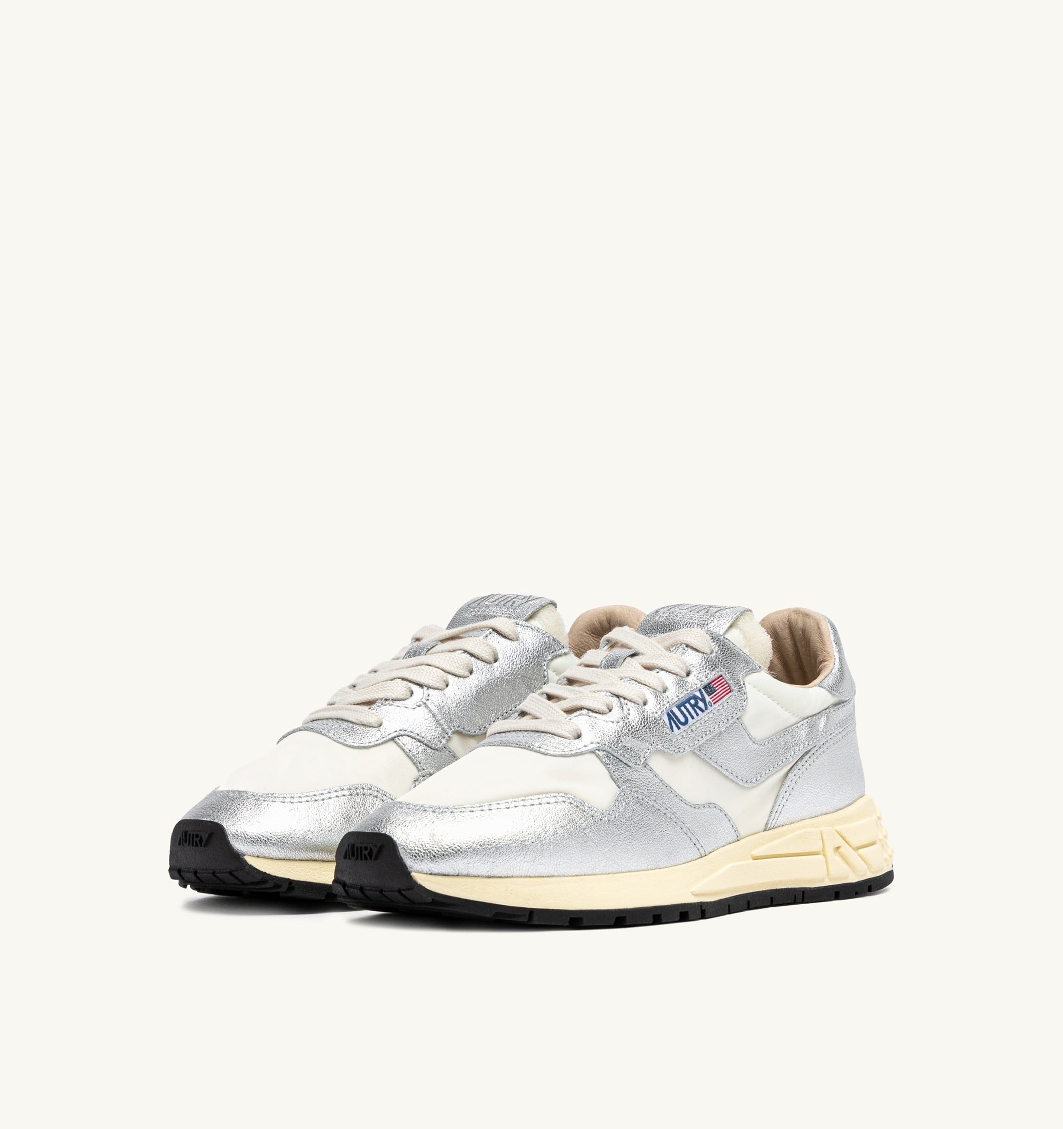 SNEAKERS REELWIND IN NYLON E PELLE METALLIZZATA ARGENTO