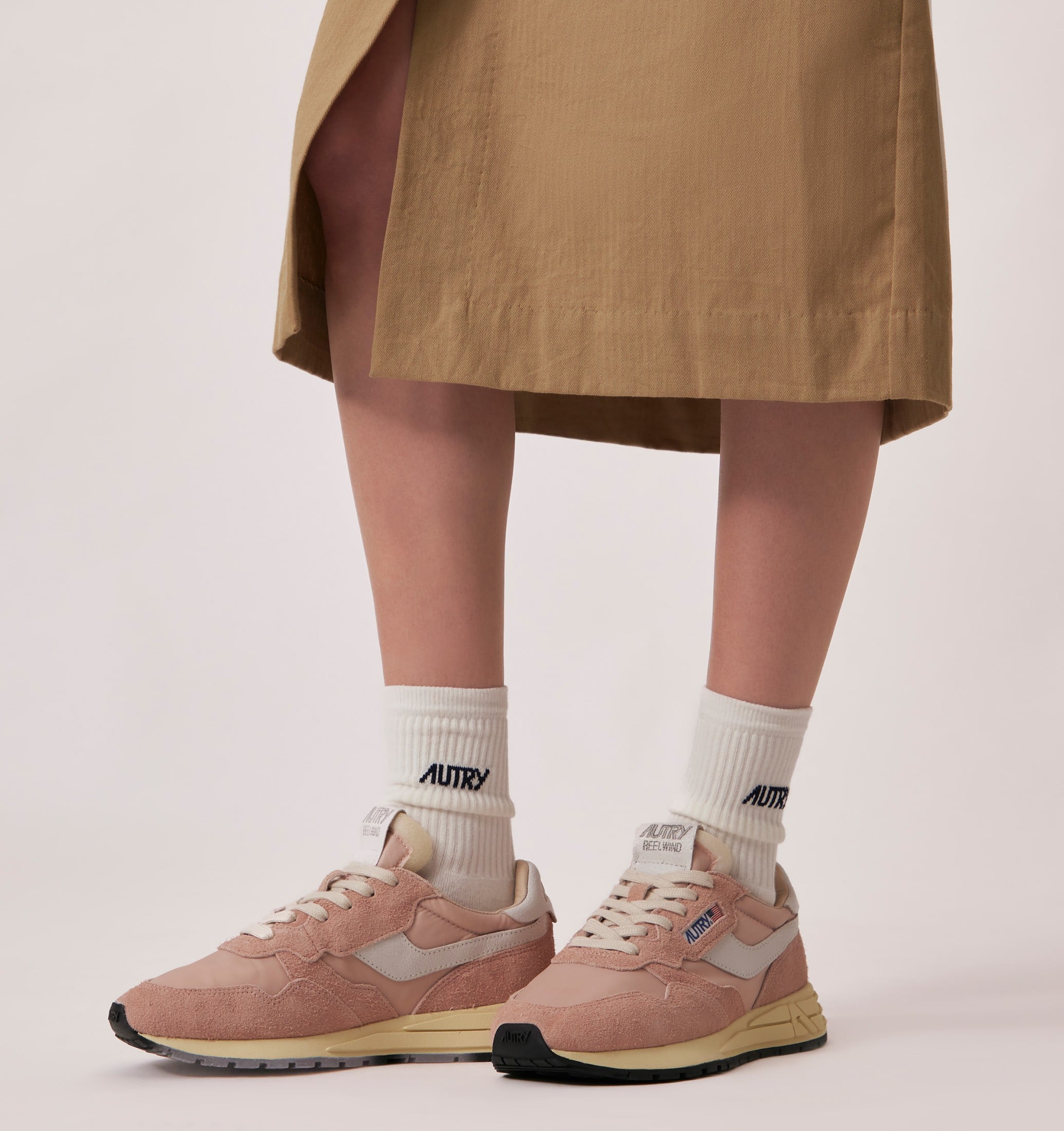 SNEAKERS REELWIND LOW IN NYLON E SUEDE COLORE BIANCO E POWDER PINK