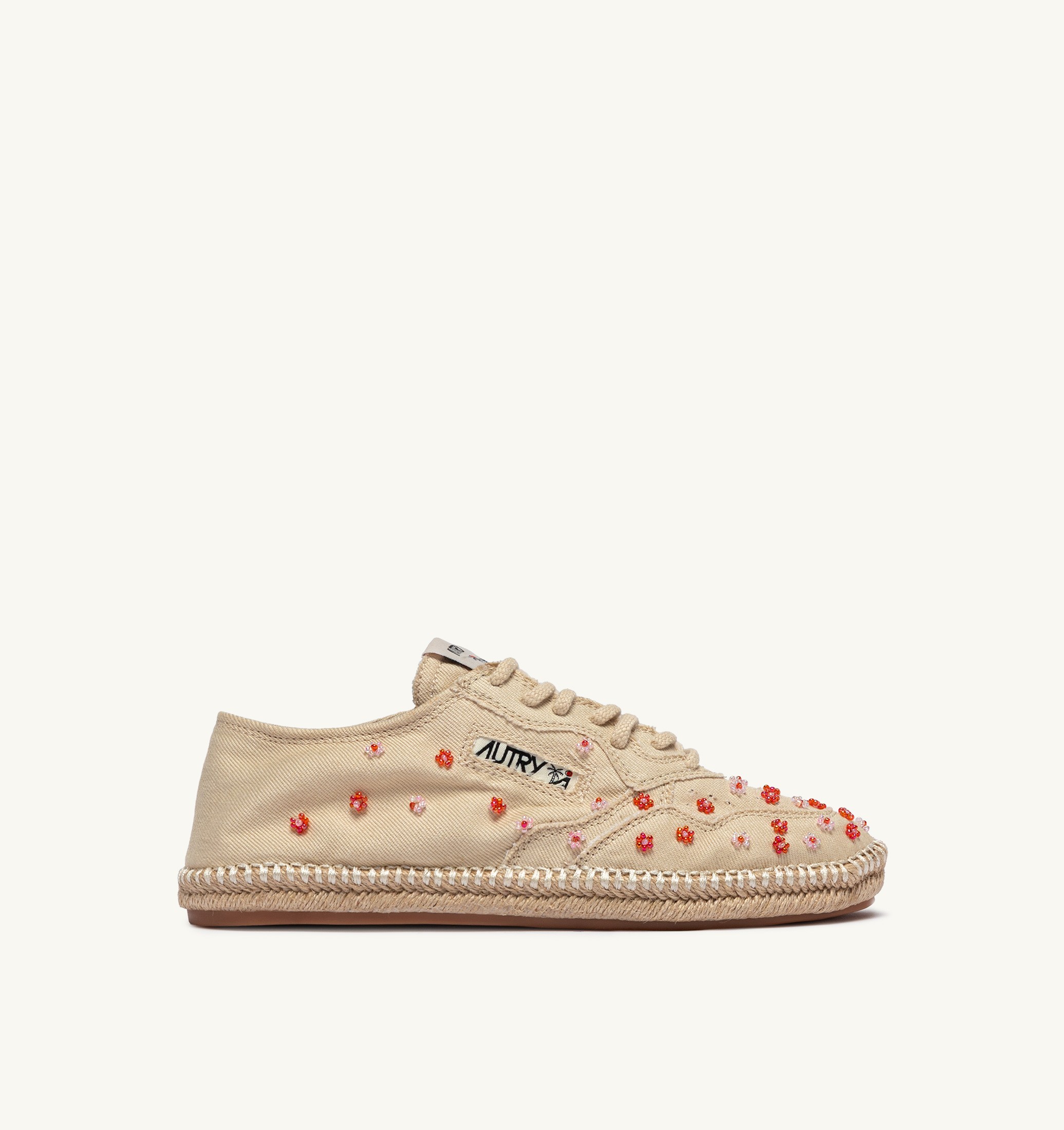SANDY IN CANVAS AVORIO E ROSSO CON PERLINE