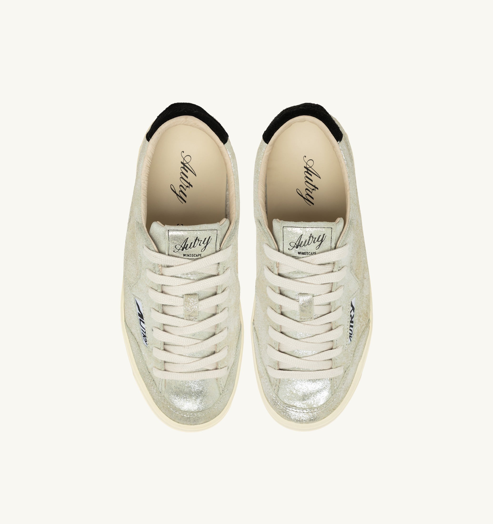 SNEAKERS WINDSCAPE LOW IN SUEDE LAMINATO ARGENTO E NERO