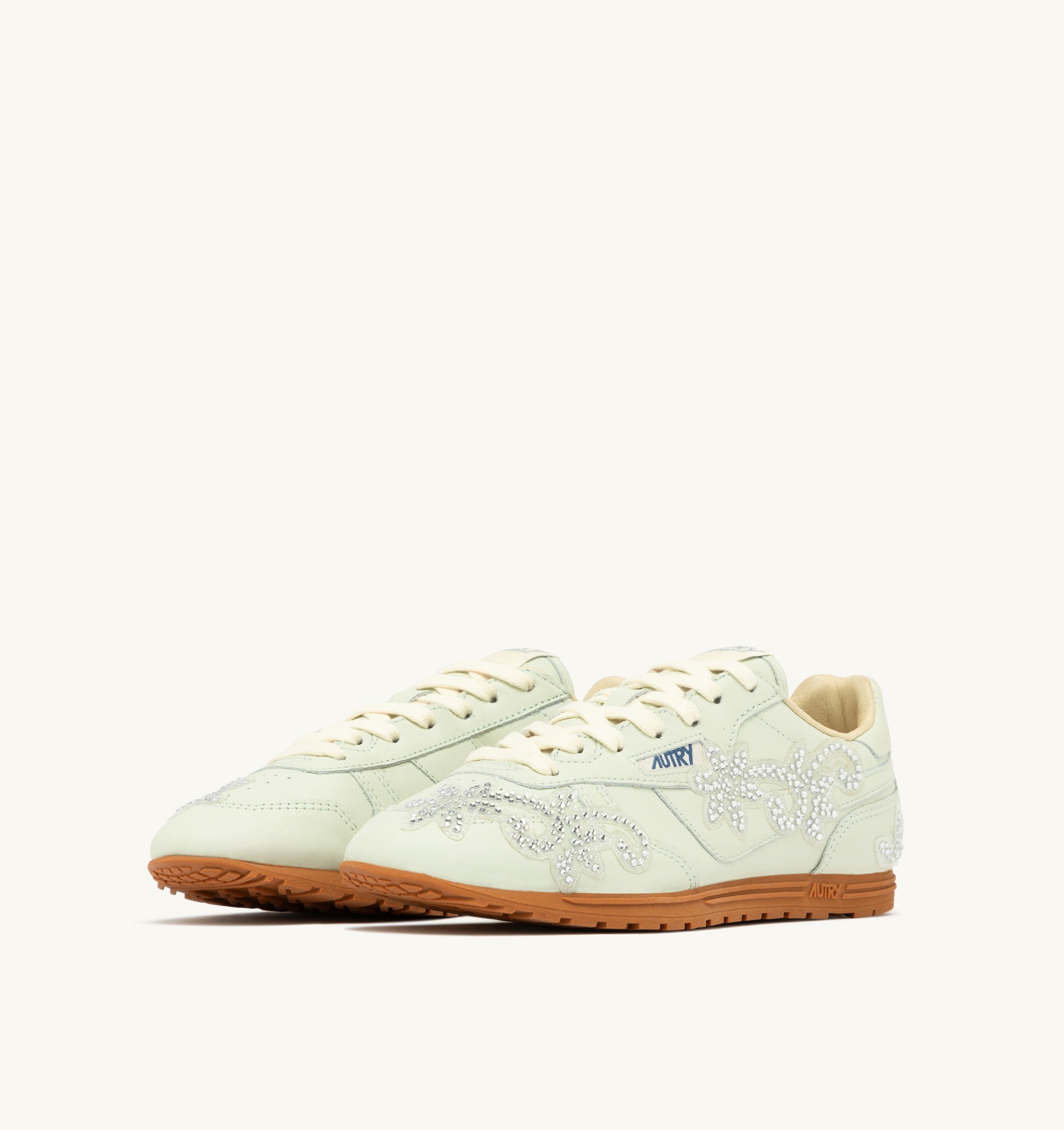 SNEAKERS WINDSPIN IN PELLE BONE WHITE CON APPLICAZIONI