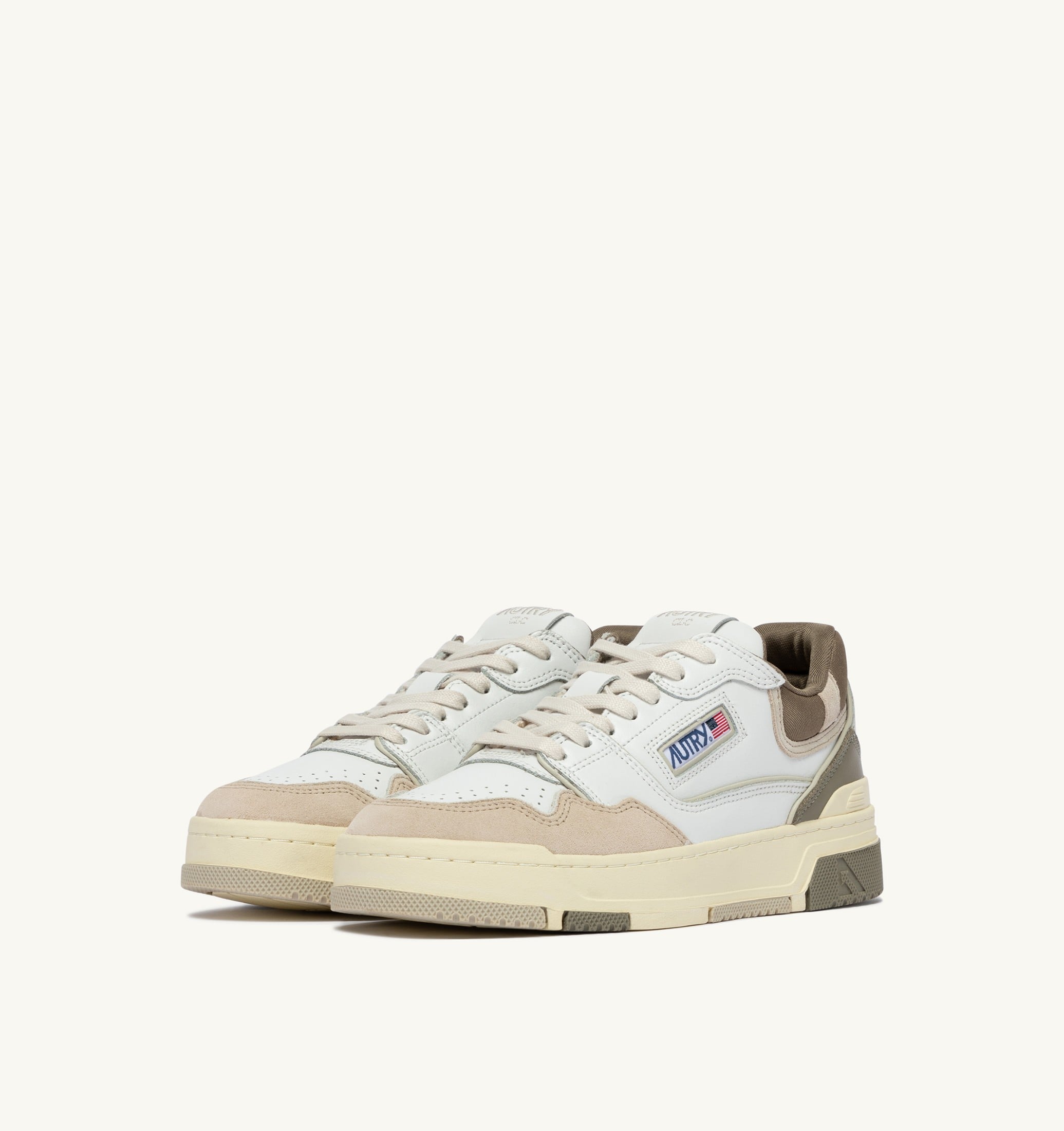 SNEAKERS CLC LOW IN PELLE E SUEDE BIANCO PELICAN E COVERT GREEN
