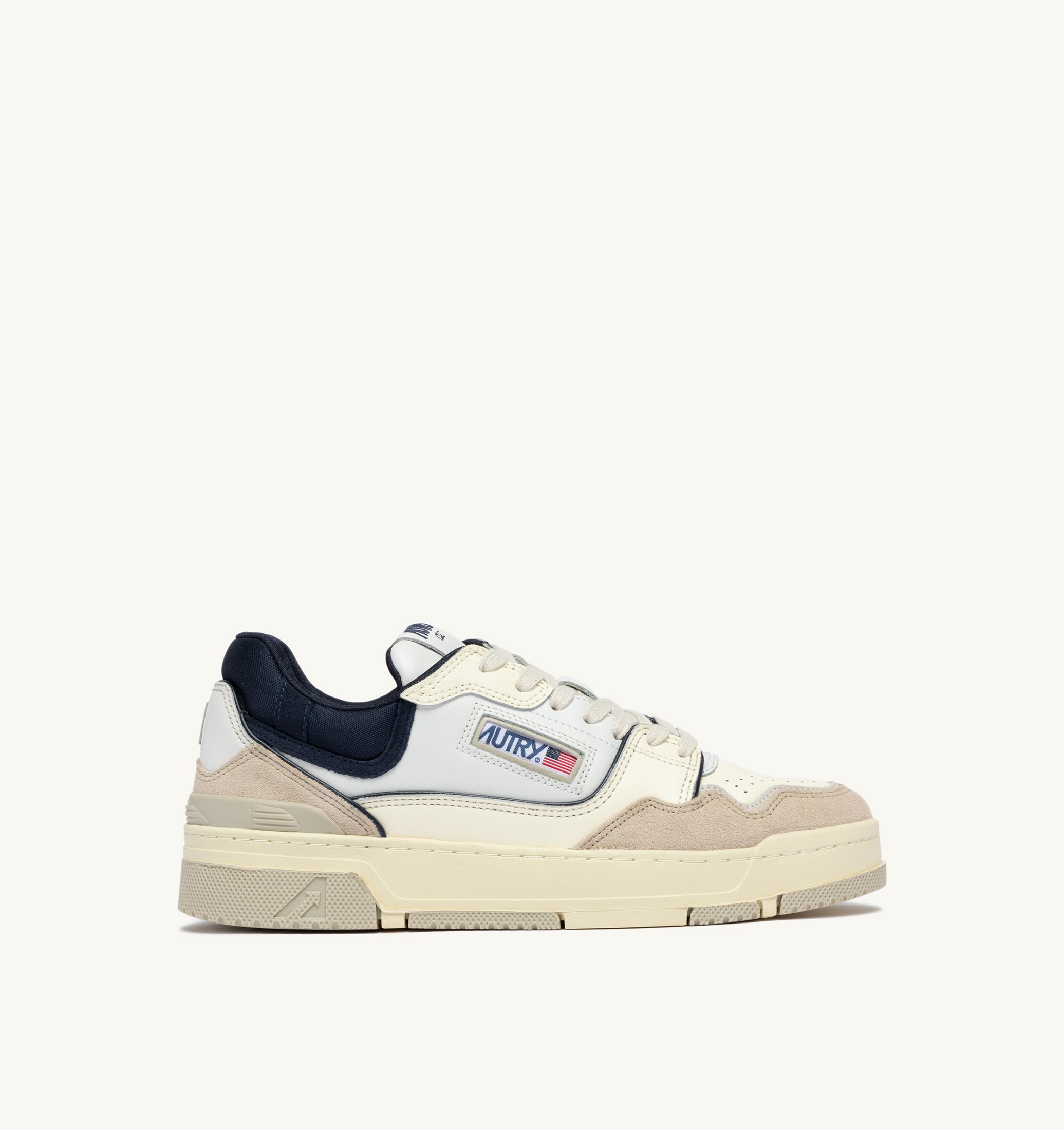 SNEAKERS CLC LOW IN PELLE E SUEDE BIANCO SAND E SPACE BLUE